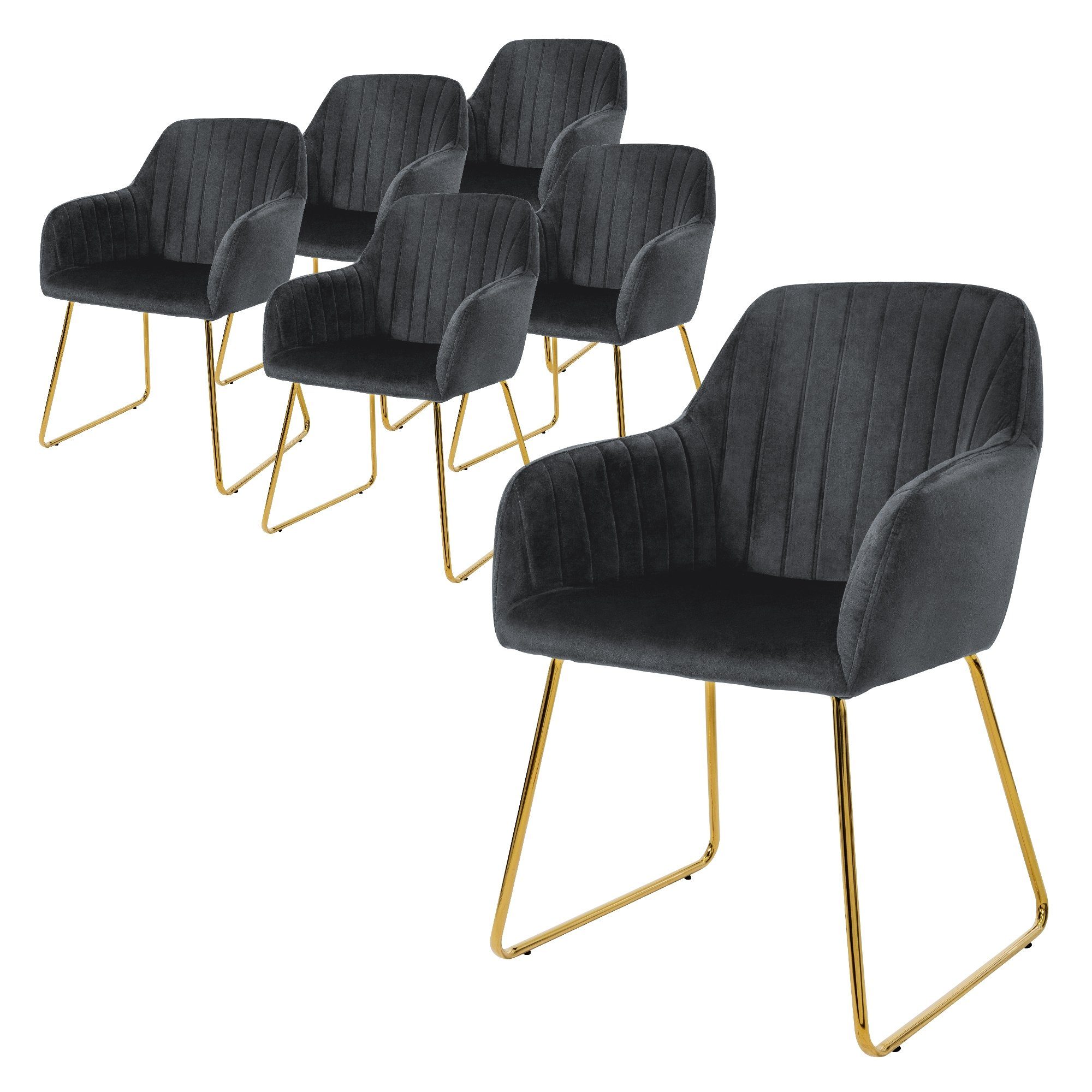 ML-DESIGN Stuhl Esszimmerstühle Sitzfläche aus Samt mit Metallgestell Polsterstuhl (6 St), 6x Wohnzimmerstühle Grau 57cmx60cmx82cm mit Gold Beine Sessel