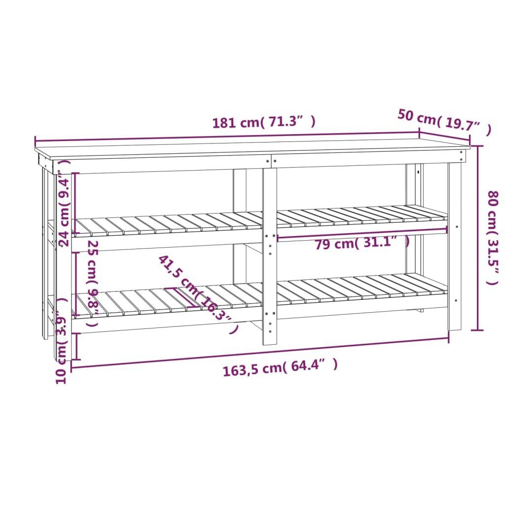 vidaXL Kiefer, Natur (1-tlg) Massivholz 181x50x80 Werkbank cm Werkbank