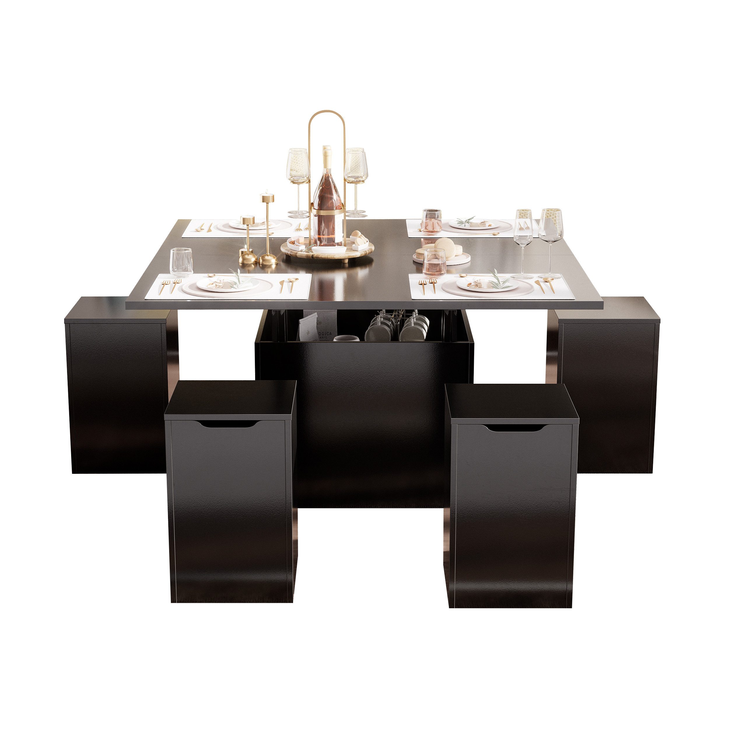 TWSOUL Couchtisch Ausziehbarer Couchtisch, mit Hockern und Stauraum, Schwar günstig online kaufen