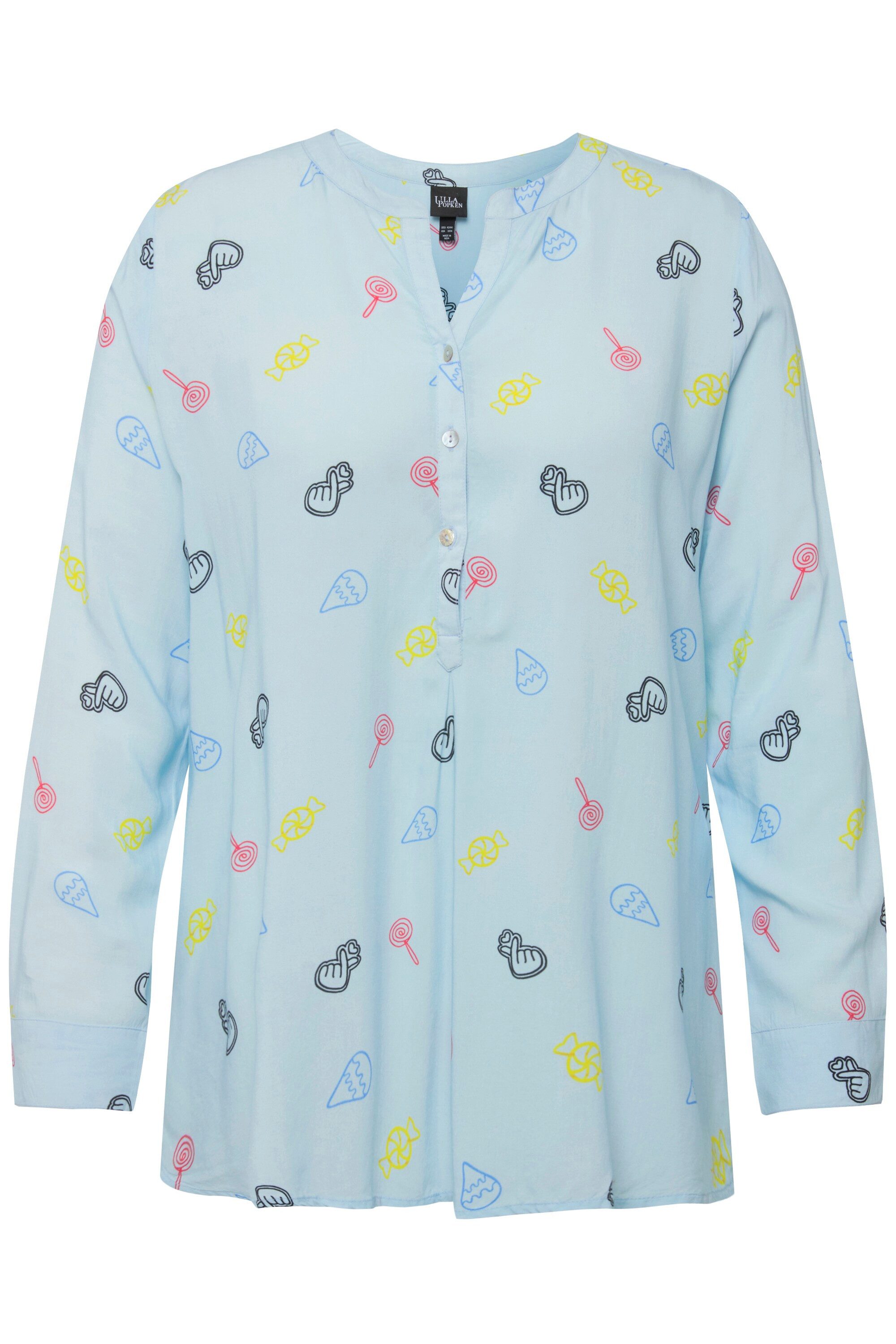 Ulla Popken Longbluse Bluse Comic-Druck Stehkragen günstig online kaufen