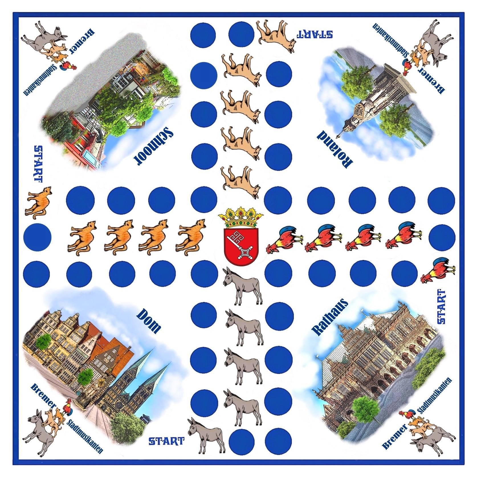 ELLUG Spiel Würfelspiel Brettspiel Bremen Stadtmusikanten Esel Hund Katze Hahn, Gesellschaftsspiel