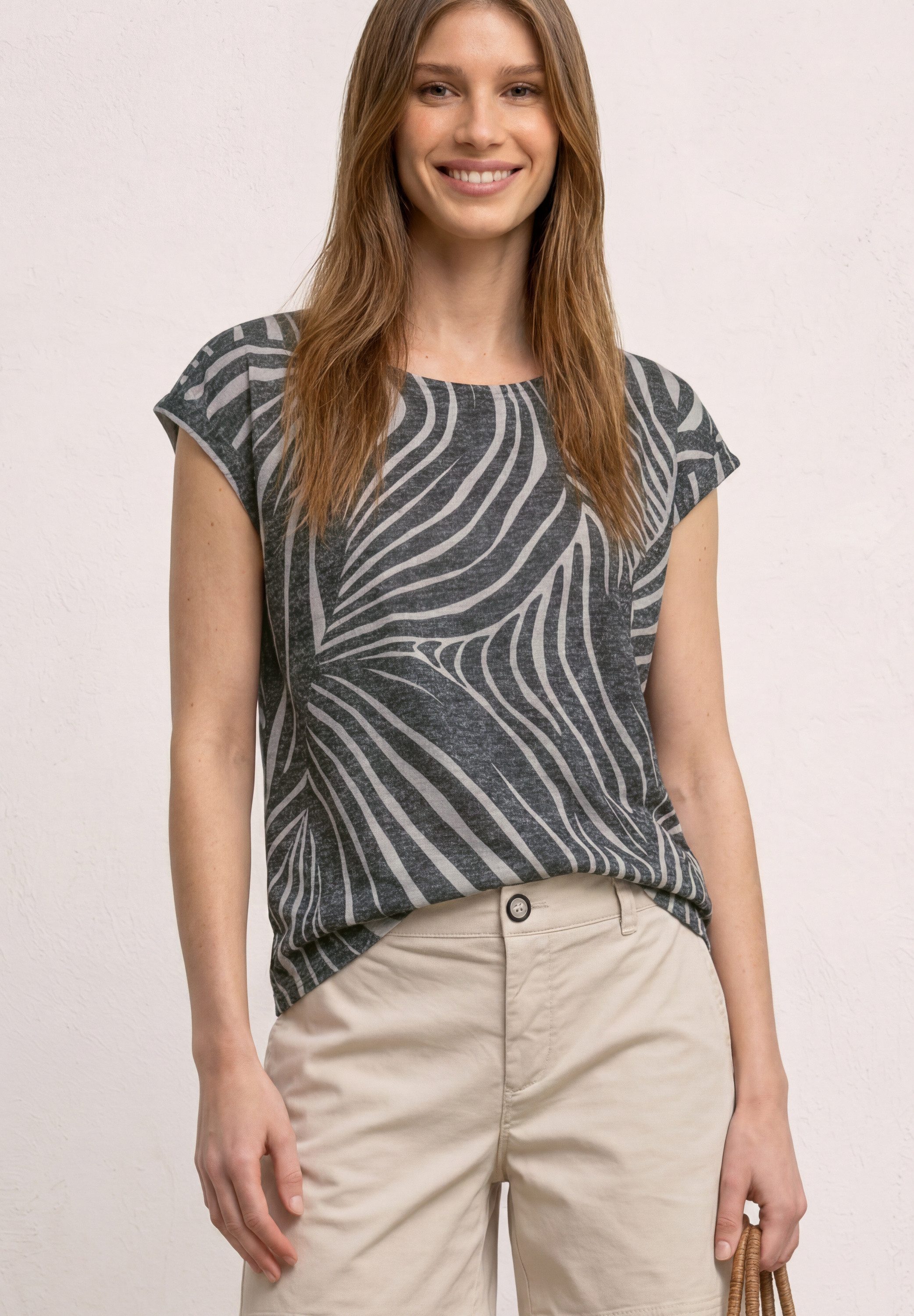 STREET ONE Shirttop Sommershirt im Ausbrenner-Look/mit Allover-Print
