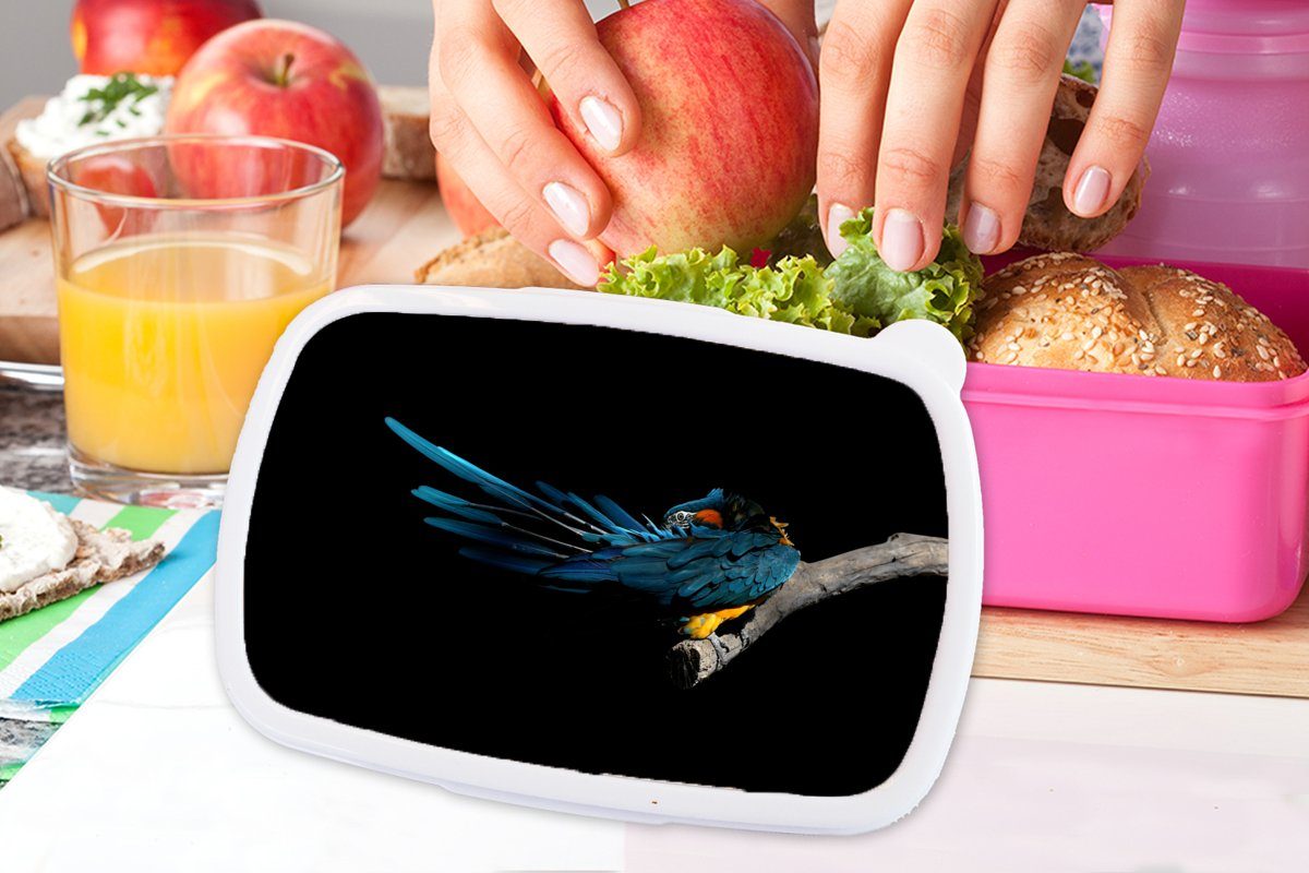 Kunststoff Kunststoff, - Mädchen, Brotdose MuchoWow - rosa Lunchbox Brotbox Federn Zweig (2-tlg), Vogel Snackbox, Schwarz, Kinder, für Erwachsene, -