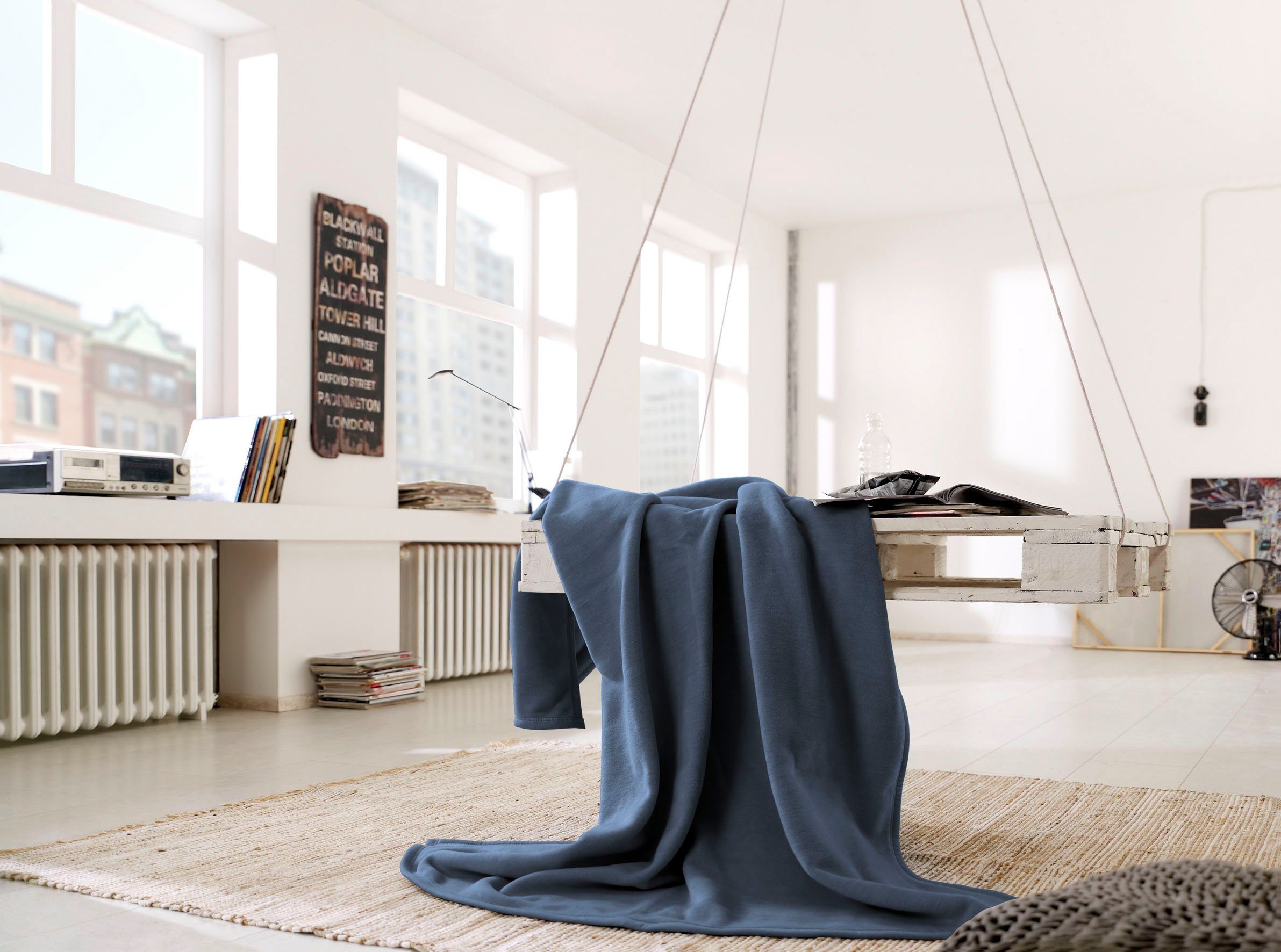 Wohndecke Wohndecke Biederlack, Design, Uni jeans Kuscheldecke Home, im Cotton