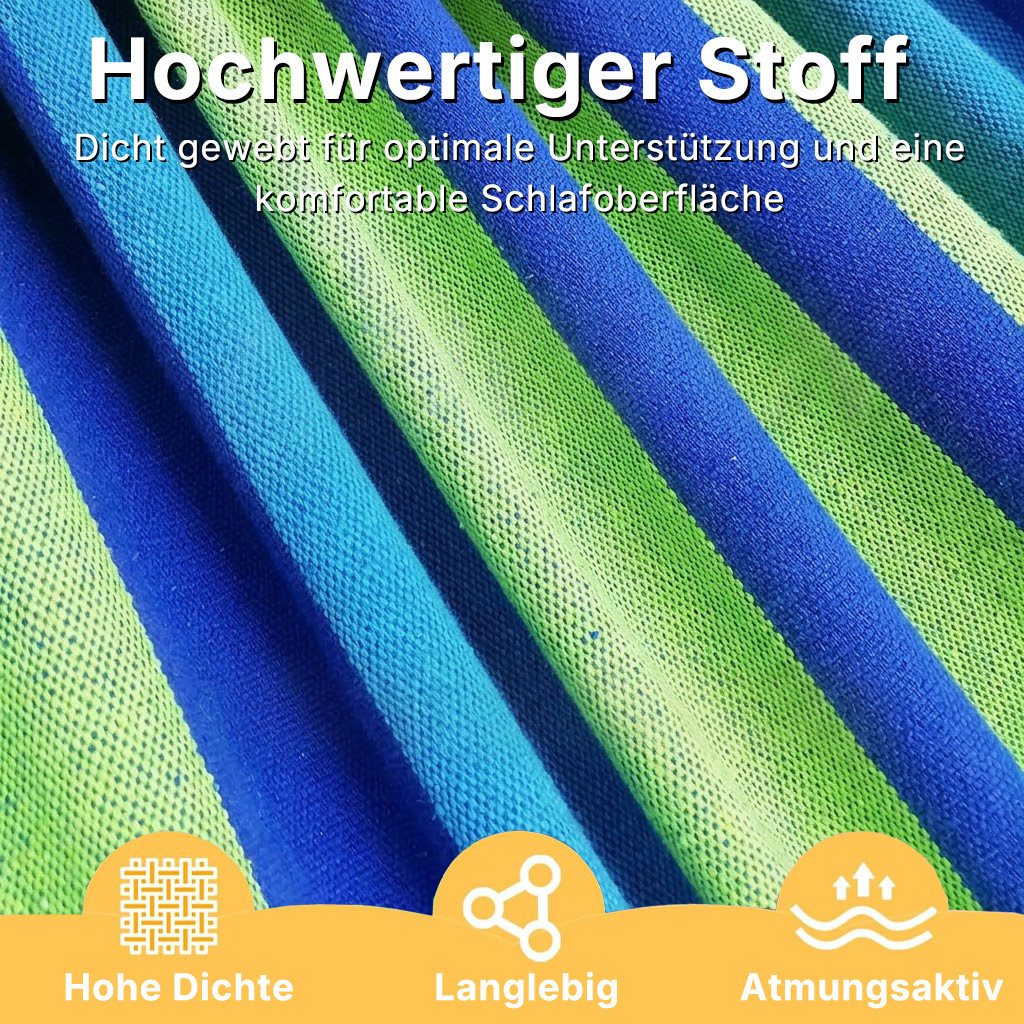 Fyrove Hängematte Hängematte Outdoor aus Baumwolle mit Gebogenen Holzstangen (Bequeme Stoffhängematte mit Aufhängung & Tragetasche, Robuste Reisehängematte für  – Bild 3 von 5