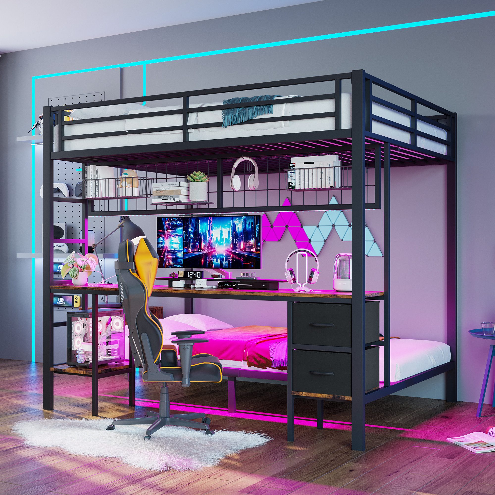 Flieks Etagenbett, Metallbett Kinderbett 90x200cm/140x200cm mit Schreibtisc günstig online kaufen