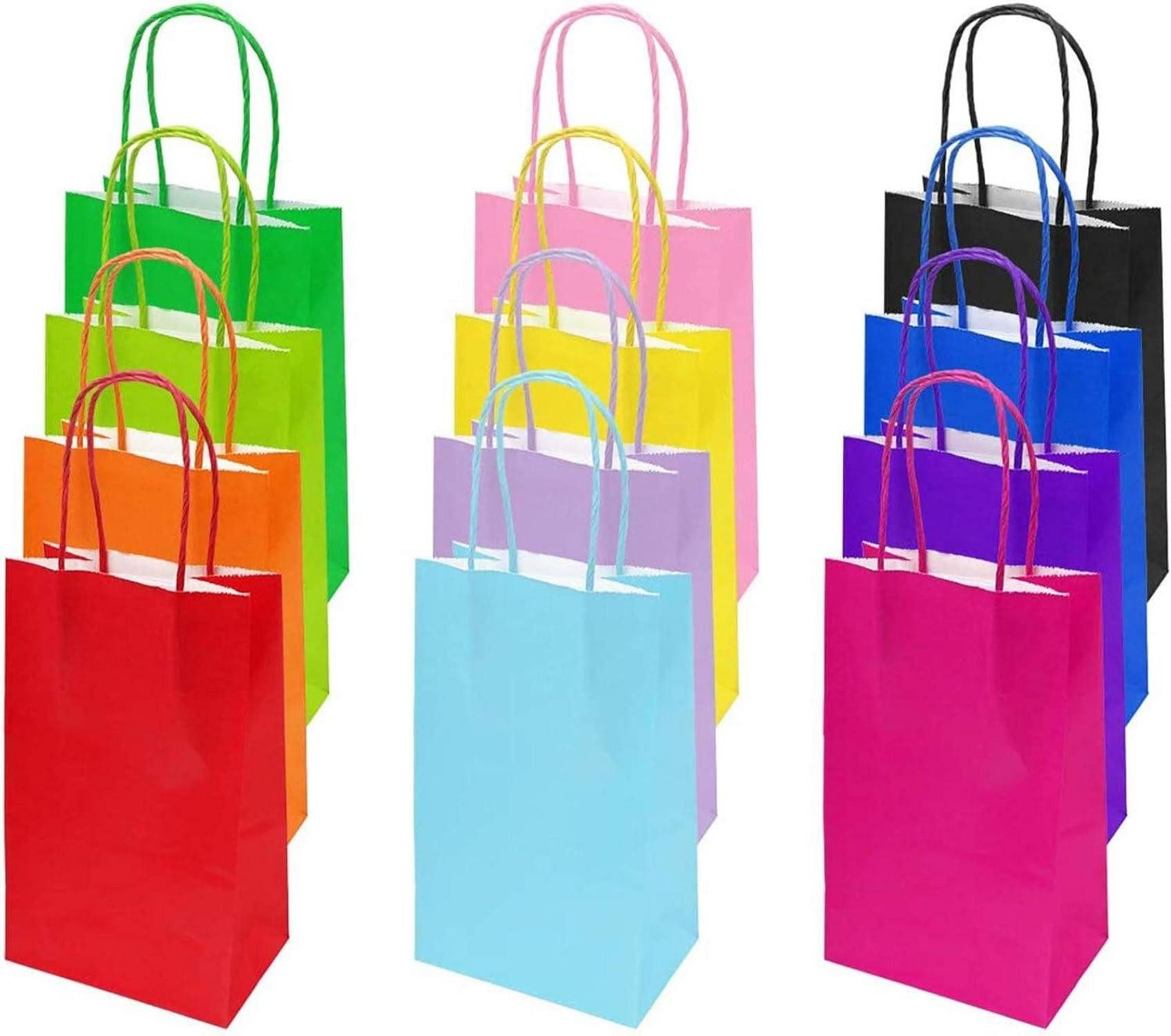 Packpapier 12er Set Kraftpapiertüten mit Henkel - Geschenktüten Mehrfarbig