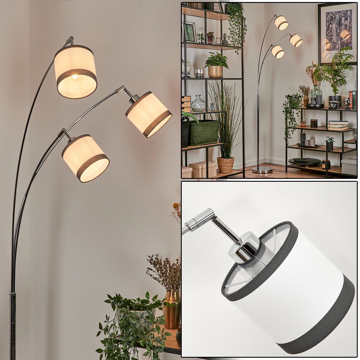 hofstein Stehlampe moderne Stehlampe aus Leuchtmittel, Standlampe Leuchtmittel ohne Metall/Stoff Chromfarben/Anthrazit/Weiß, Stoffschirme, 3xE14, verstellbare ohne in