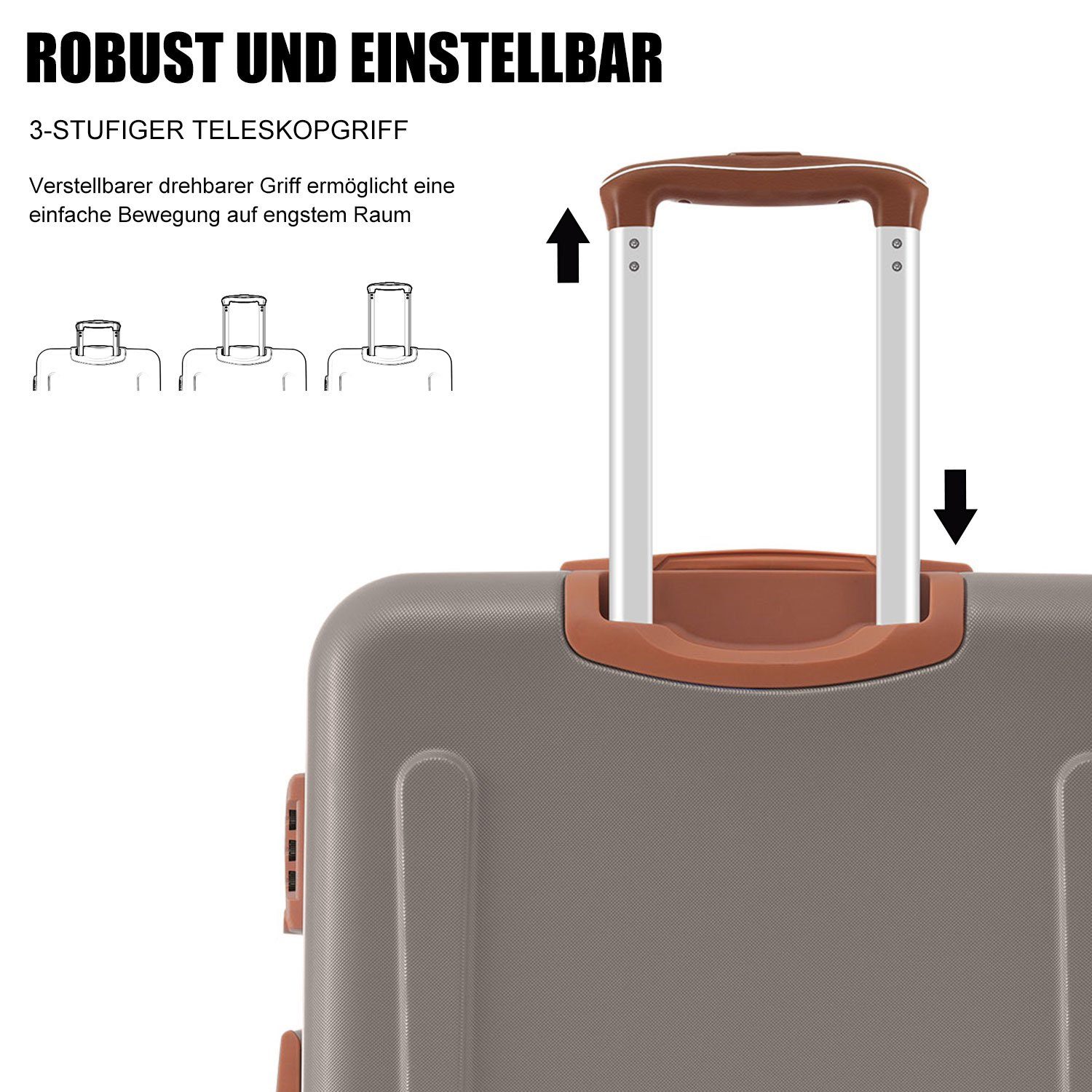 TSA Reisekoffer Ulife (3 Handgepäck Zollschloss, Braun tlg) 4 Kofferset Rollen, Trolleyset ABS-Material,