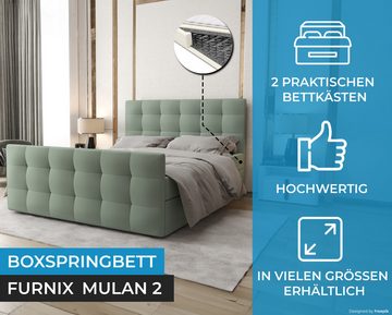 Furnix Boxspringbett MULAN 2 140/160/180x200 Doppelbett gepolstert mit Kopf- u. Fußteil, inkl. 2 Bettkästen, hochwertiger Polsterstoff, Bonell-Federkern H3