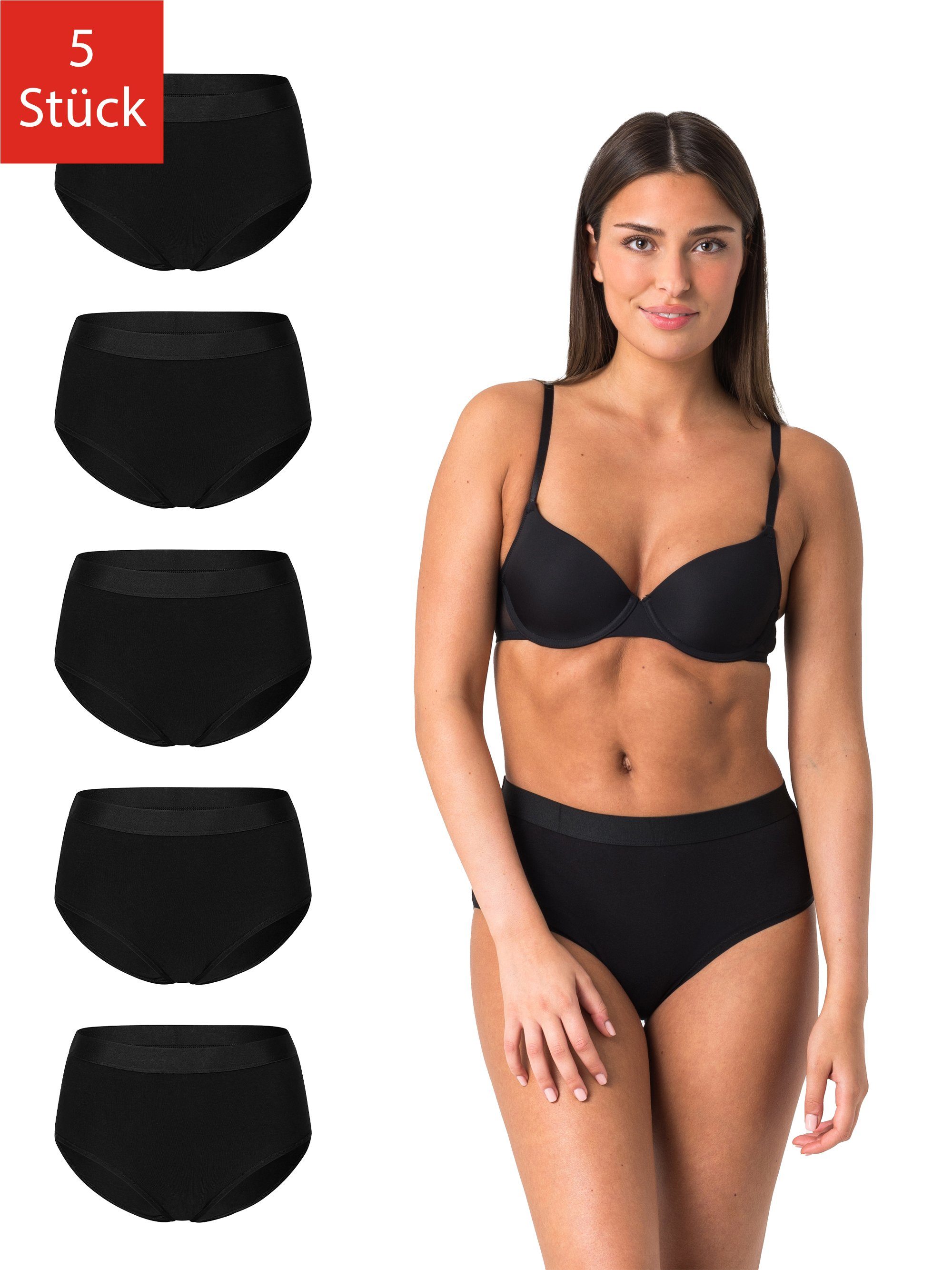 Elsie Taillenslip Unterhosen Damen Hüftslip aus 95% Baumwolle mit Stretch (Packung, 5-St., 5er-Pack) Bequeme Unterwäsche Frauen mit Hohe Taille Slip Damen