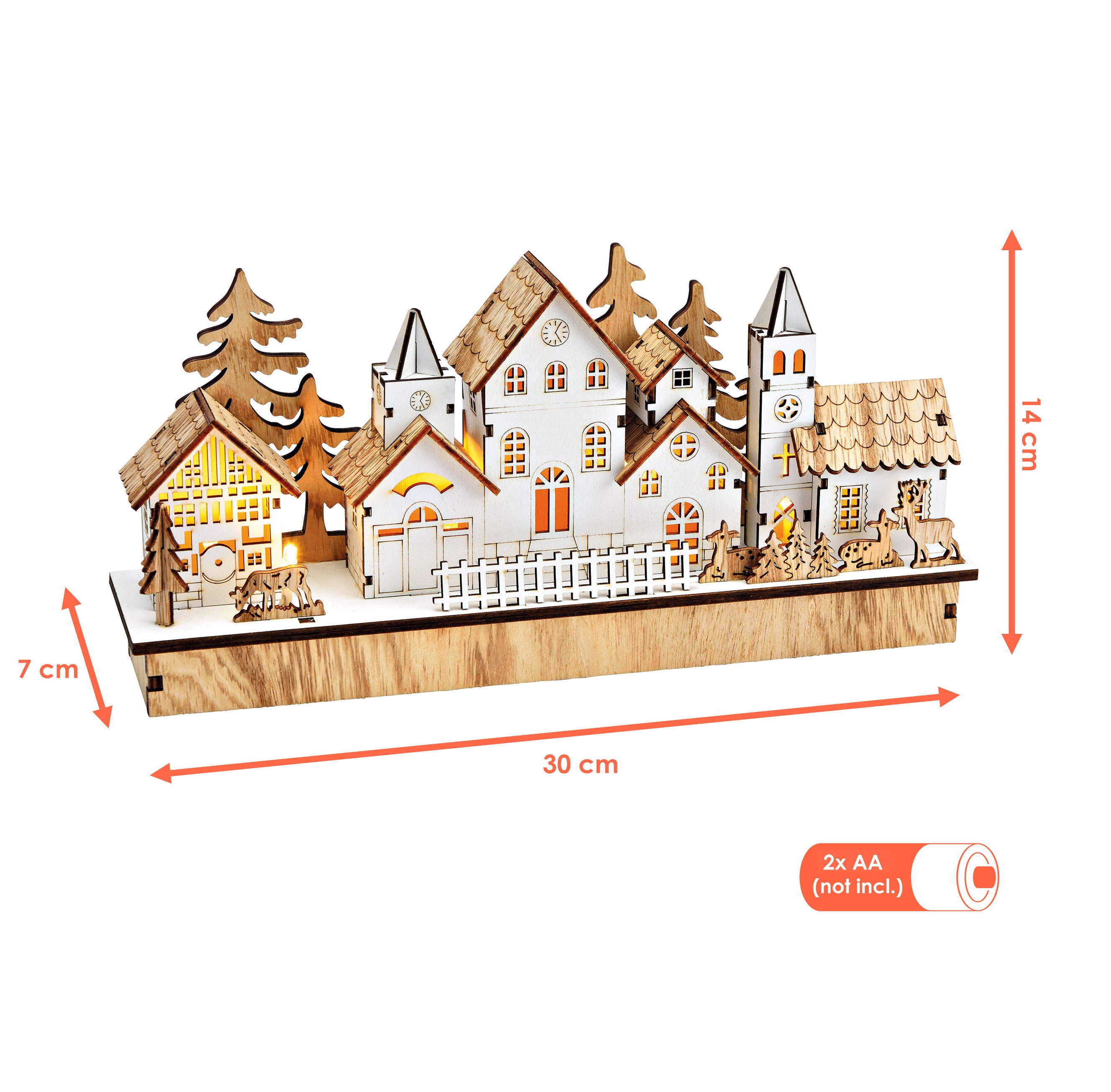 Spetebo Weihnachtsdorf LED Aufsteller warm weiß beleuchtet 30 x 14 cm, Tischdekoration Batterie betrieben