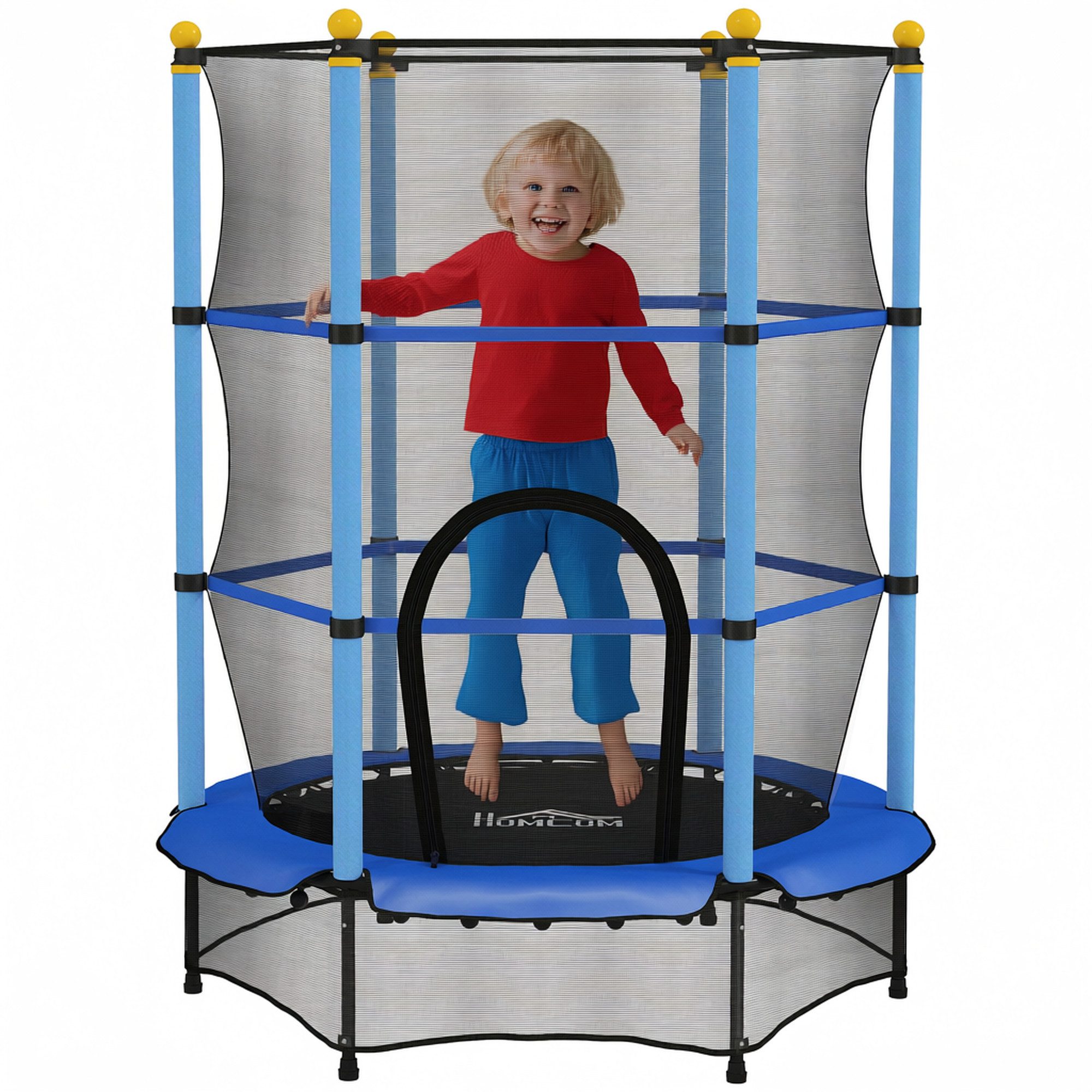 HOMCOM Kindertrampolin Trampolin Outdoor mit Sicherheitsnetz, Randabdeckung, Ø 140 cm, (Indoor Trampolin, 1 tlg., Trampolin), für Kinder 3-10 Jahre, bis 50 kg belastbar, Blau