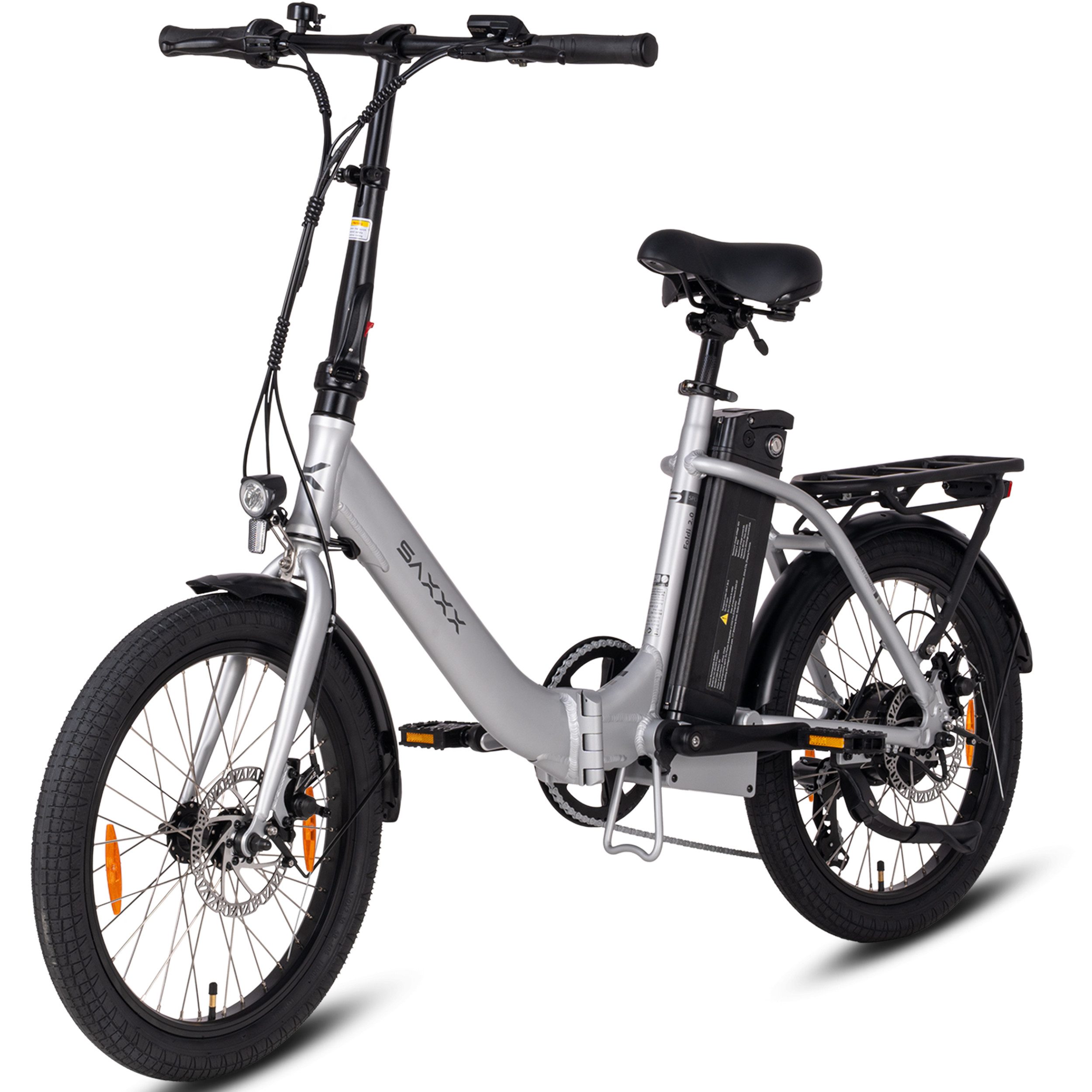 SAXXX E-Bike Klapprad 20 Zoll, Faltrad, max. 90km, Elektrofahrrad für Damen und Herren, 7 Gang Shimano SL-RV300-7R Schaltwerk, Kettenschaltung, Heckmotor, 460 Wh, nur 23kg, RH: 42cm, bis zu 130kg, Pedelec, E-Citybike mit Tiefeinstieg