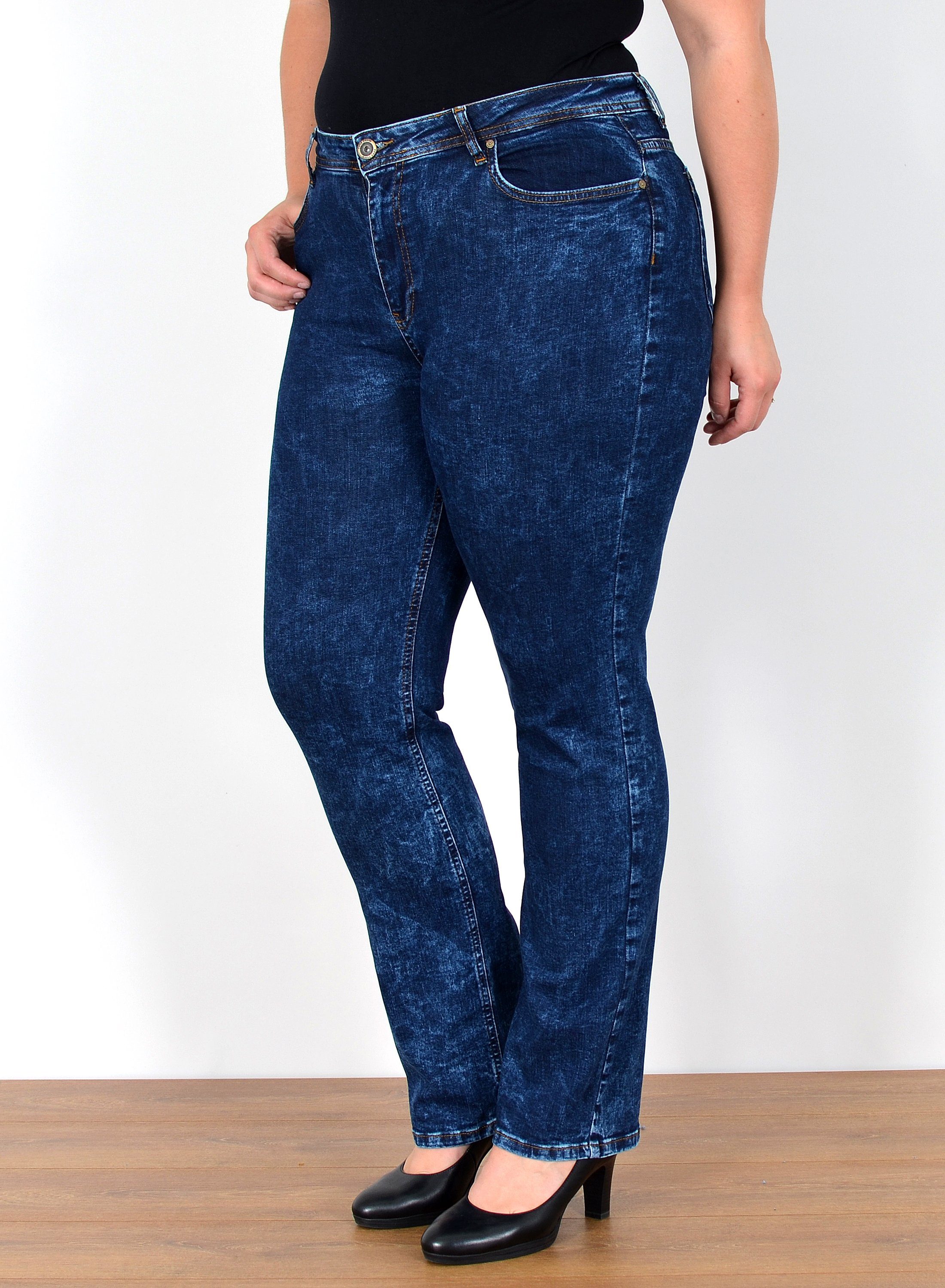 Straight-Jeans Straight Fit Jeans Damen High Waist Hose FG2