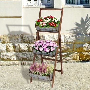BURI Pflanzkübel Pflanztreppe mit 3 Zink Pflanztöpfen Blumenständer Pflanzenständer