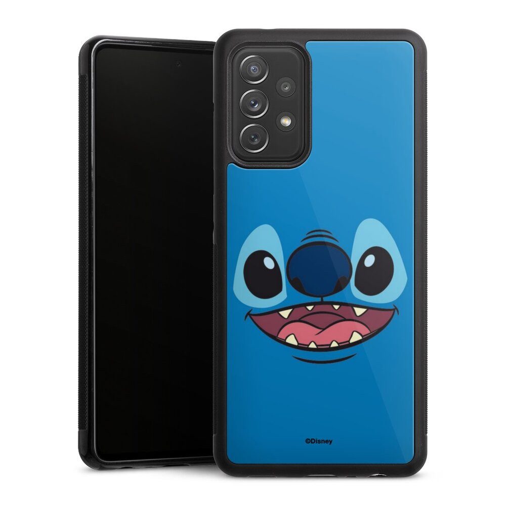 DeinDesign Handyhülle Lilo & Stitch Disney Offizielles Lizenzprodukt Stitch Closeup, Samsung Galaxy A72 Gallery Case Glas Hülle