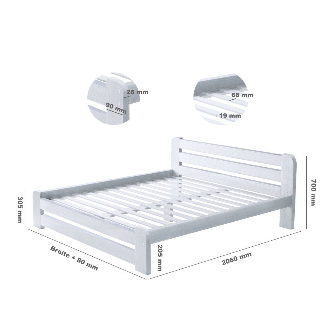 Furnify Holzbett Holzbett futtonbett bettgestell bett Weiß 80x200 Ohne Matr günstig online kaufen