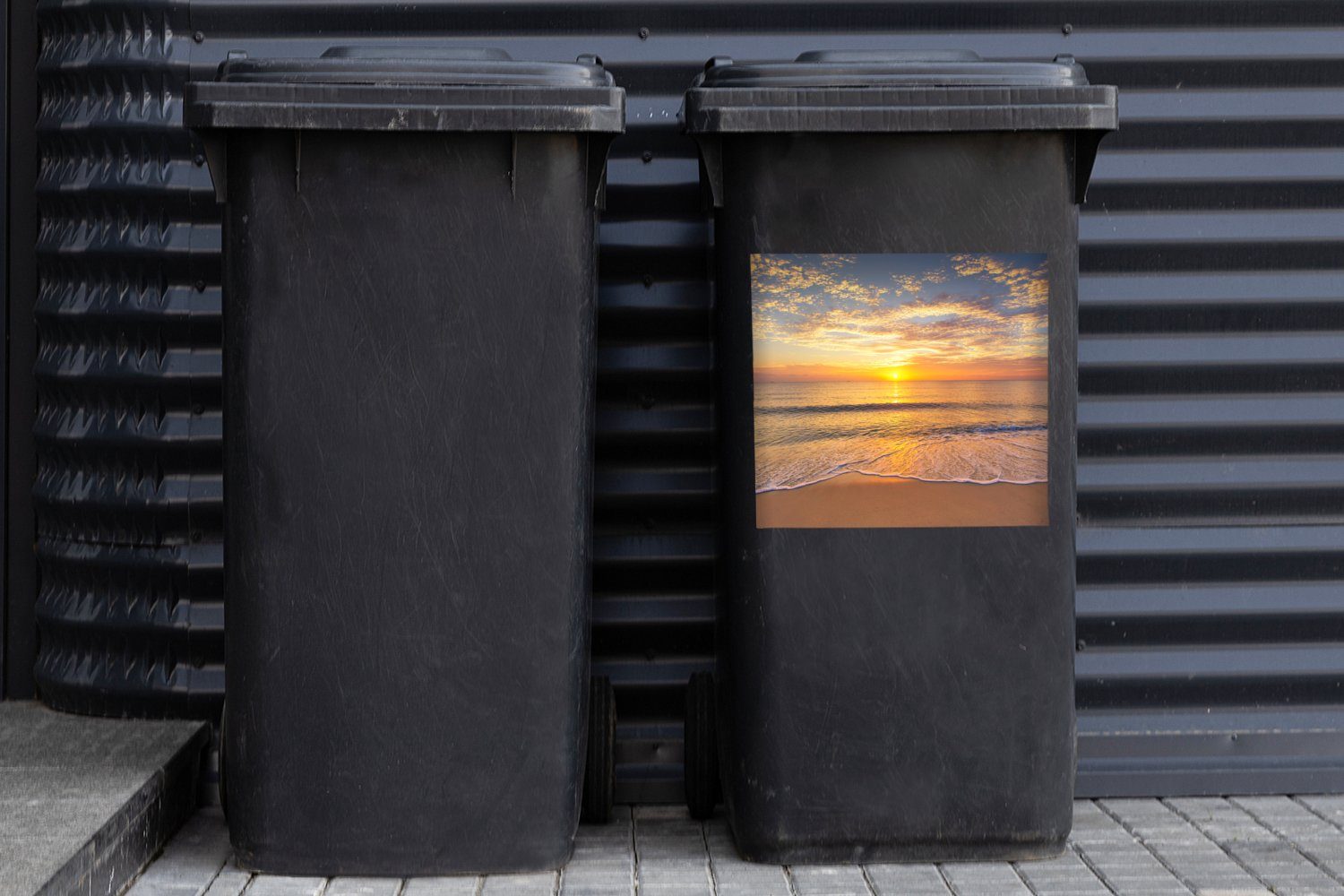 Strand Meer Wandsticker St), MuchoWow - Abfalbehälter Mülleimer-aufkleber, Sonnenuntergang (1 Container, Mülltonne, Sticker, -
