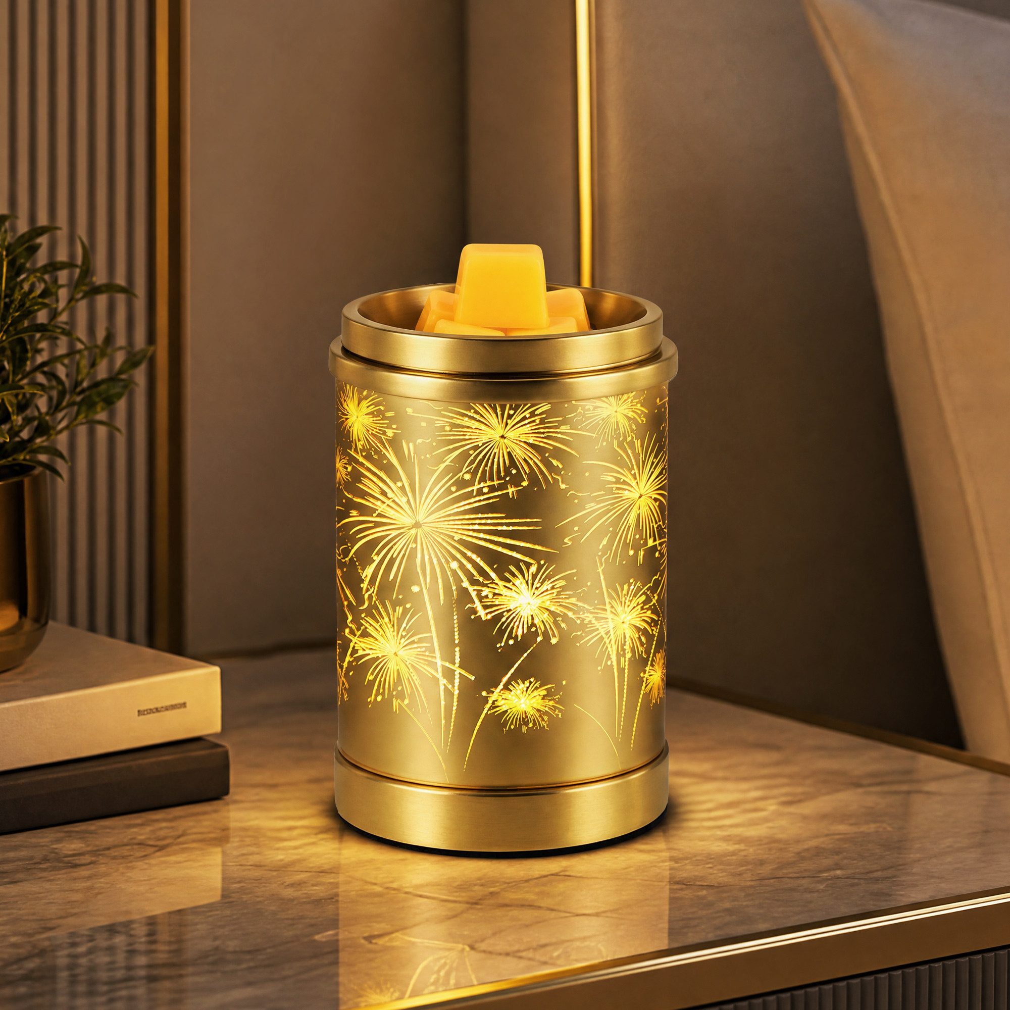 BlingBin Duftlampe Elektrische Aromalampe Wachsduftlampe mit Feuerwerk-Lichteffekt (1er Set, 1 St., 10,5*10,5*15cm), Dekorative Duftlampe für Duftwachs & ätherische Öle im Wohnzimmer