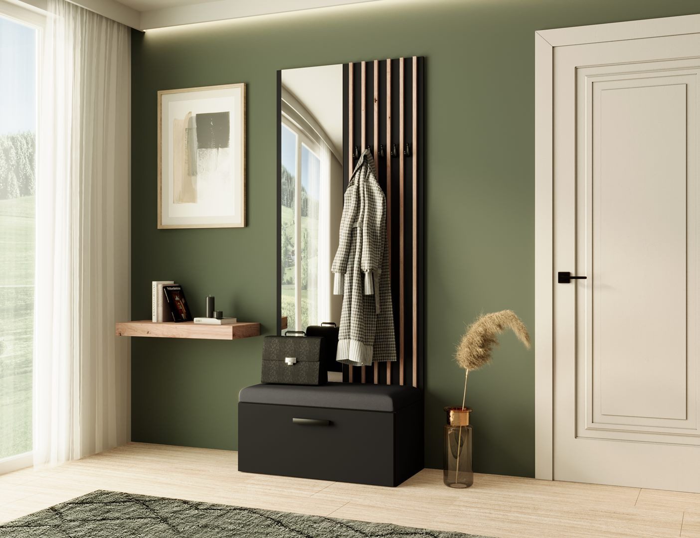 Beautysofa Garderobenschrank mit Lamellen, Spiegel und günstig online kaufen