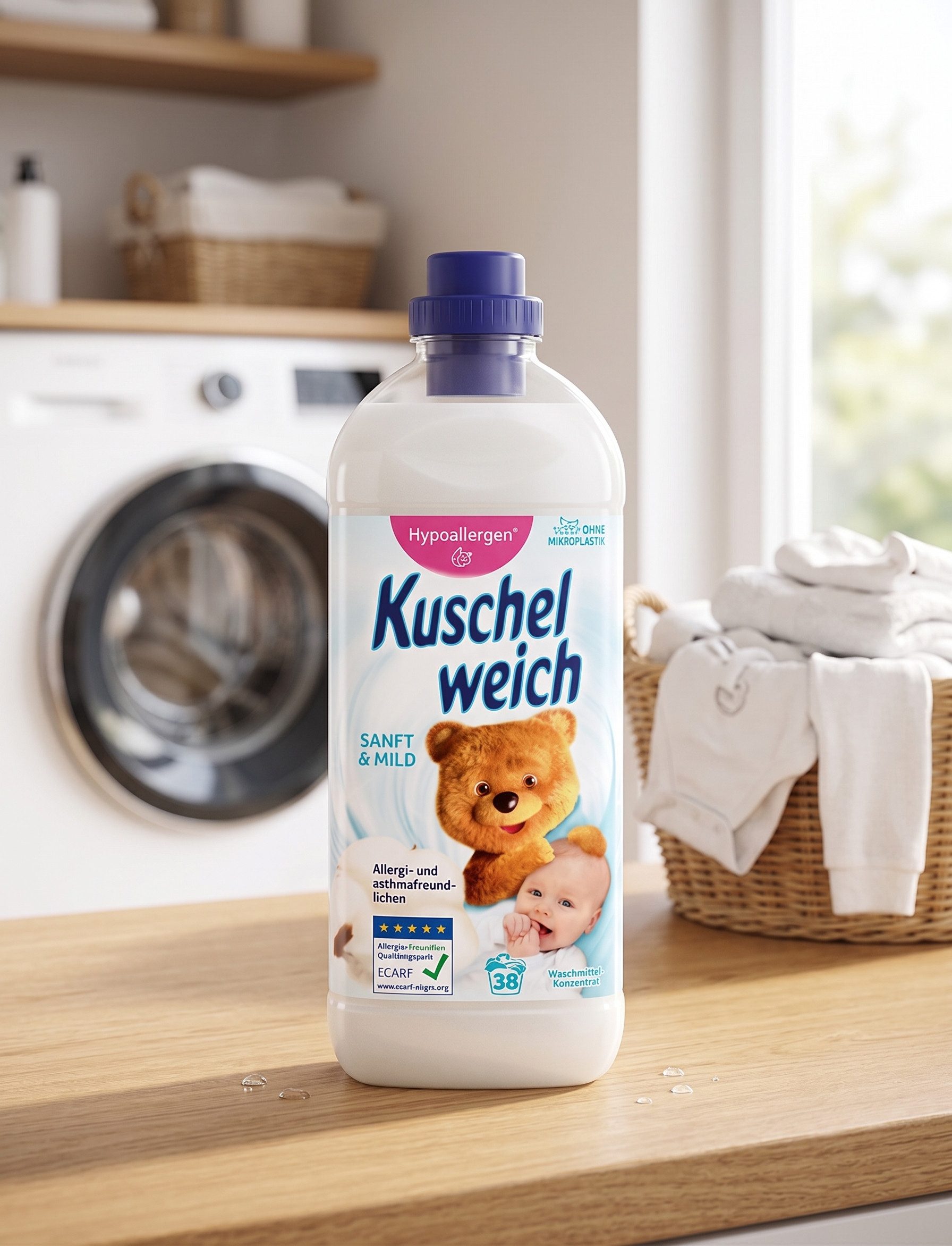 Kuschelweich Kuschelweich Weichspüler 38 Wäschen, Sanft & Mild – 1 Liter - Flasche Weichspüler