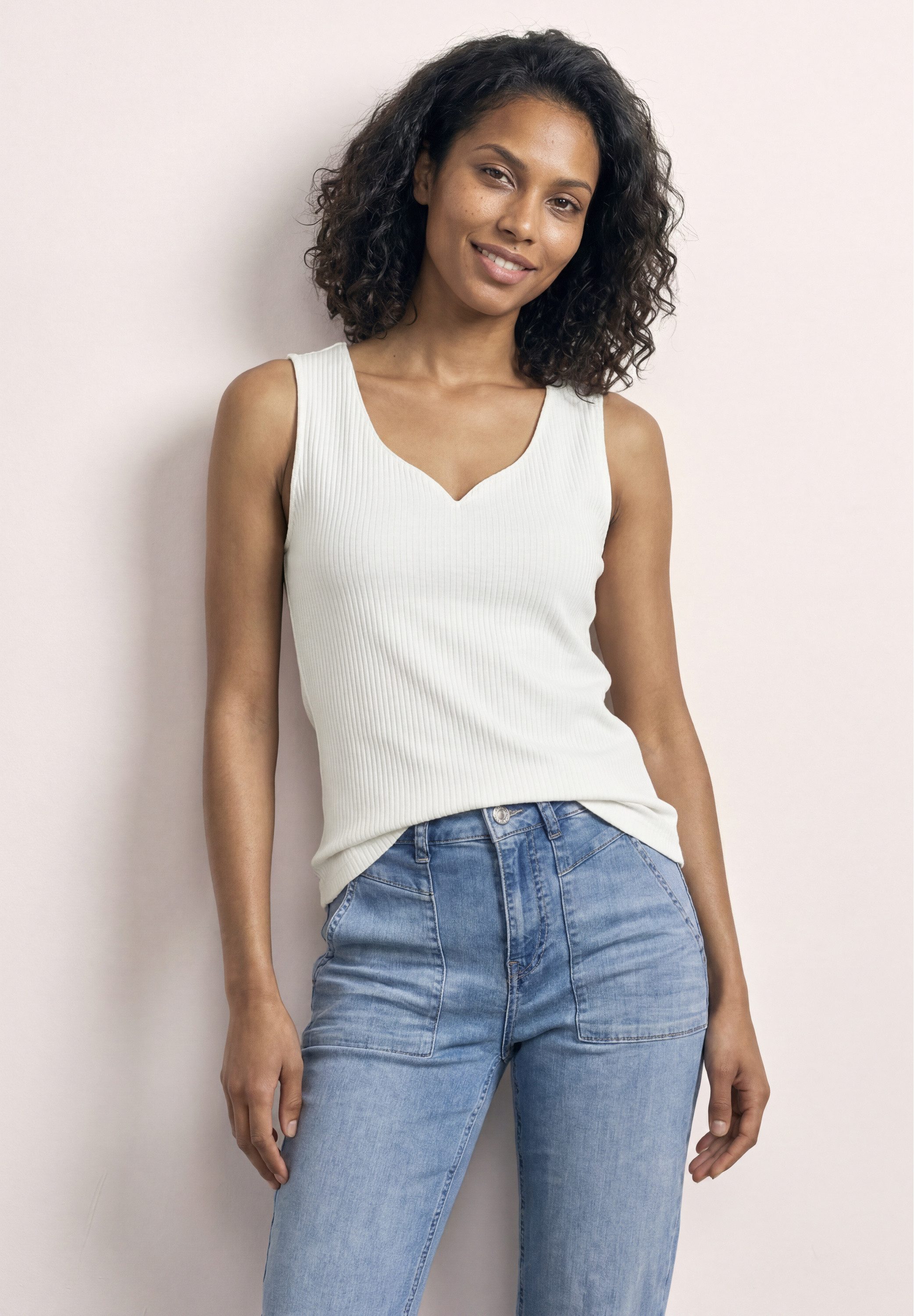 STREET ONE Ripptanktop Style Gania Sommer-Top mit Herzausschnitt