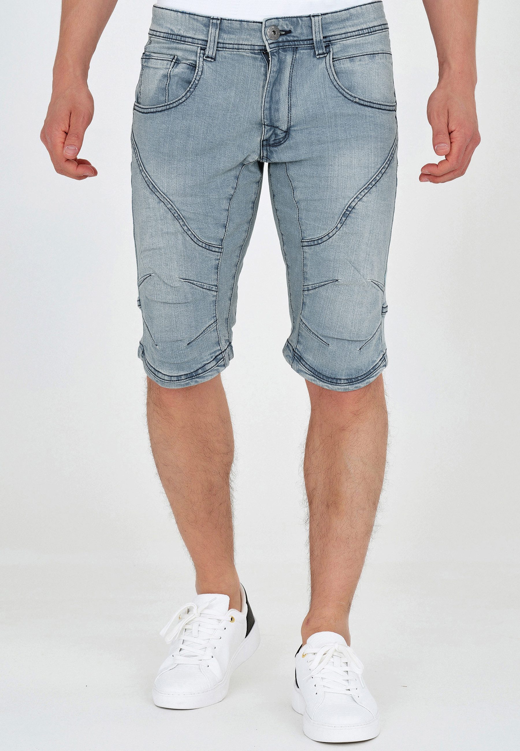 Indicode Jeansshorts Herren Leon Jeans Shorts Herrenshorts Denimshorts mit 5 Taschen
