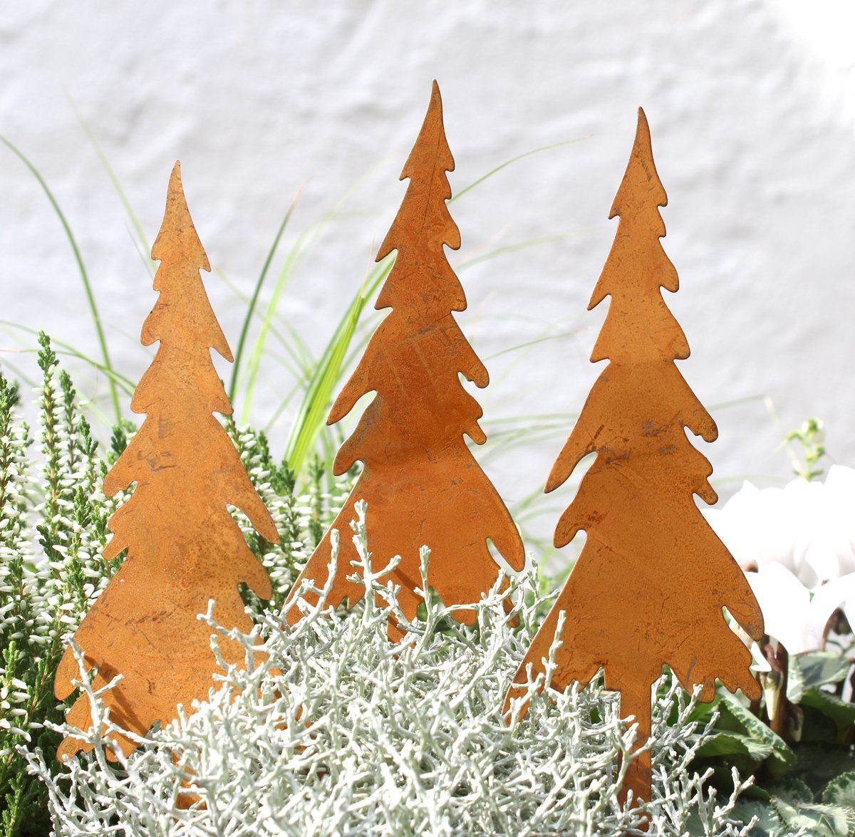 Gartenstecker 3er SET Deko Weihnachten Rost Tannenbaum Rostdeko Garten aussen Winter