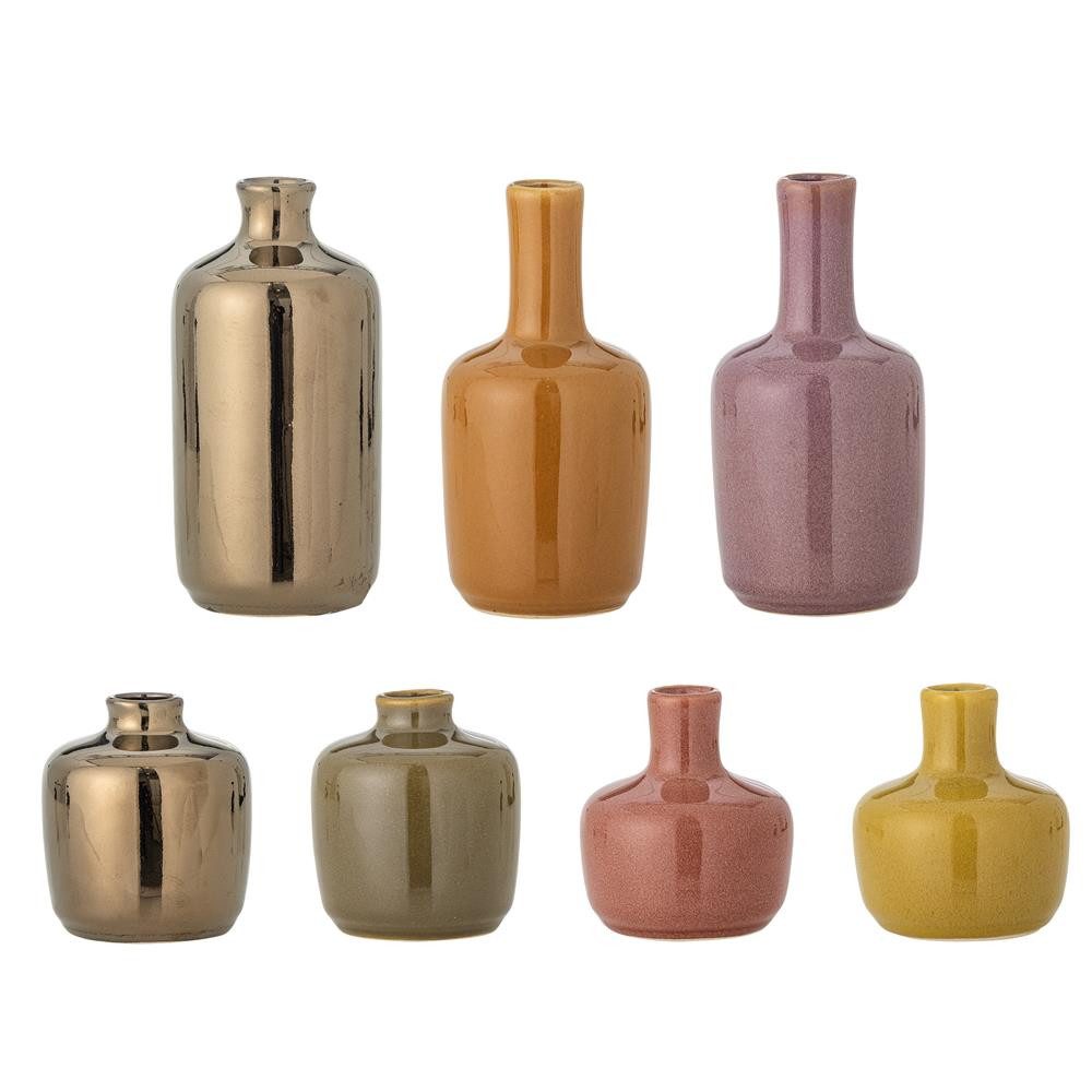 Bloomingville Dekovase Maien Vase, Braun, Steingut, 7er Set, Sieben Minivasen, Blumenvase Keramikvase Tischvase, Wohnaccessoire