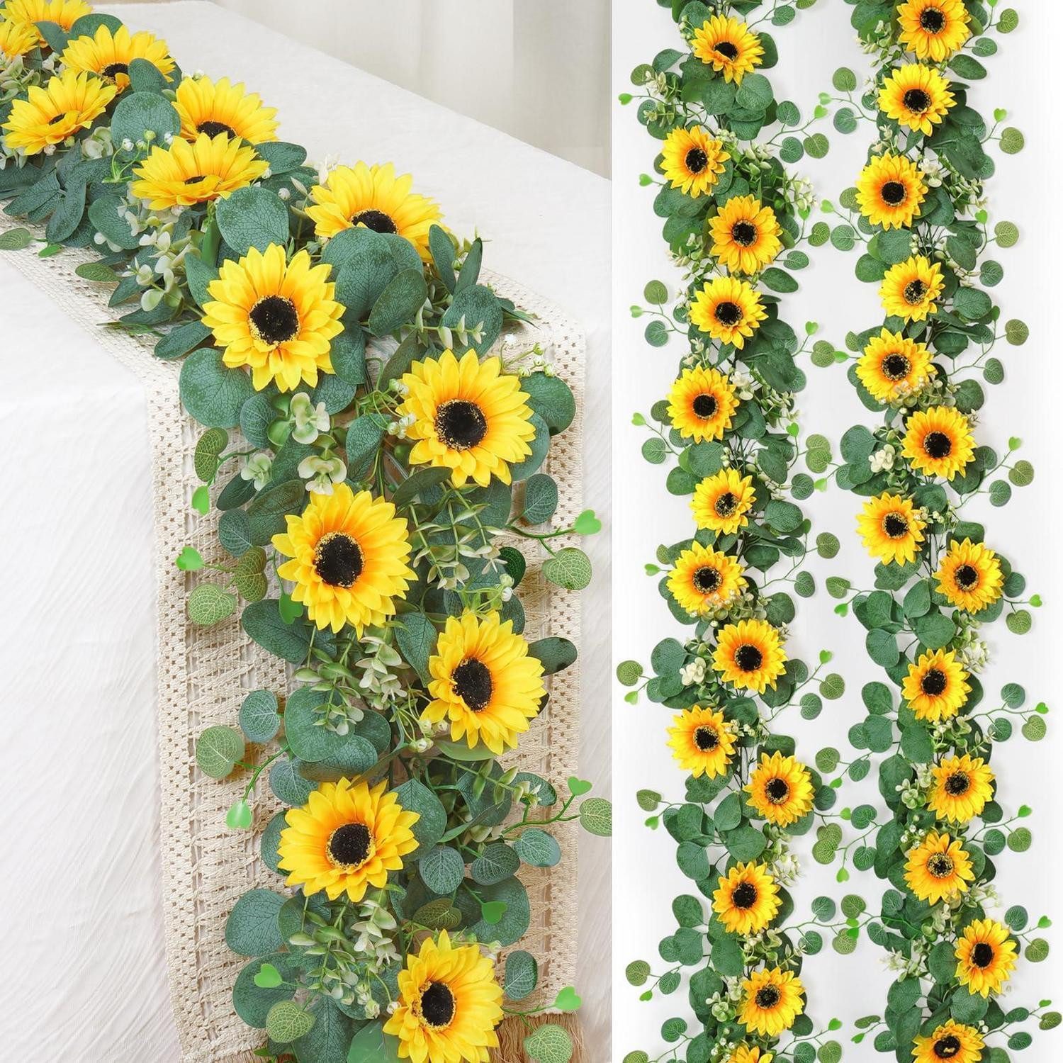 Kunstgirlande Sonnenblumen Girlande 4 Stück künstlich, LuxusKollektion, Höhe 5 cm
