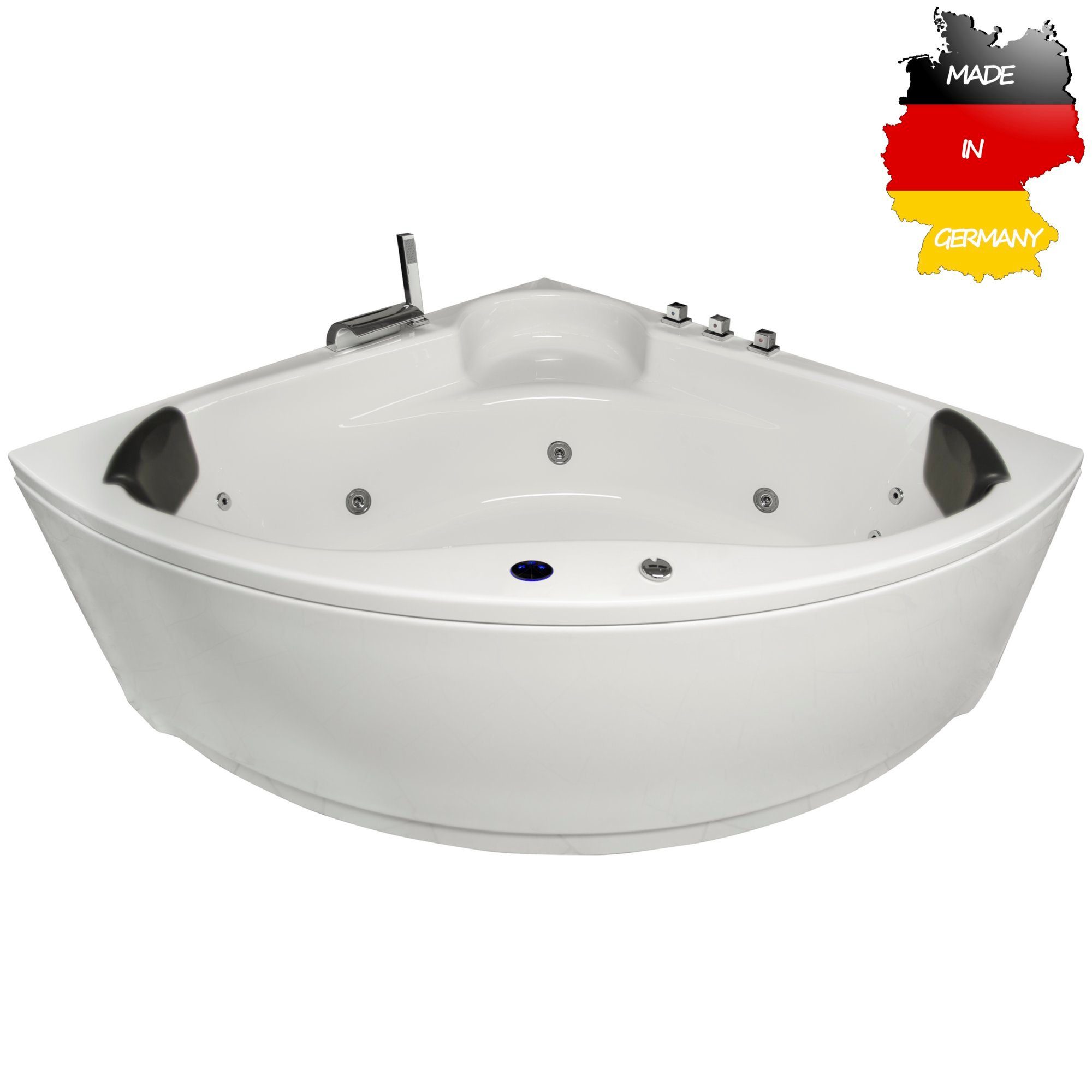 Basera® Whirlpool-Badewanne BASIC Indoor Eck-Whirlpool Badewanne Futuna 140 x 140 cm, (Komplett-Set), mit 13 Massagedüsen, Wasserfall, LED