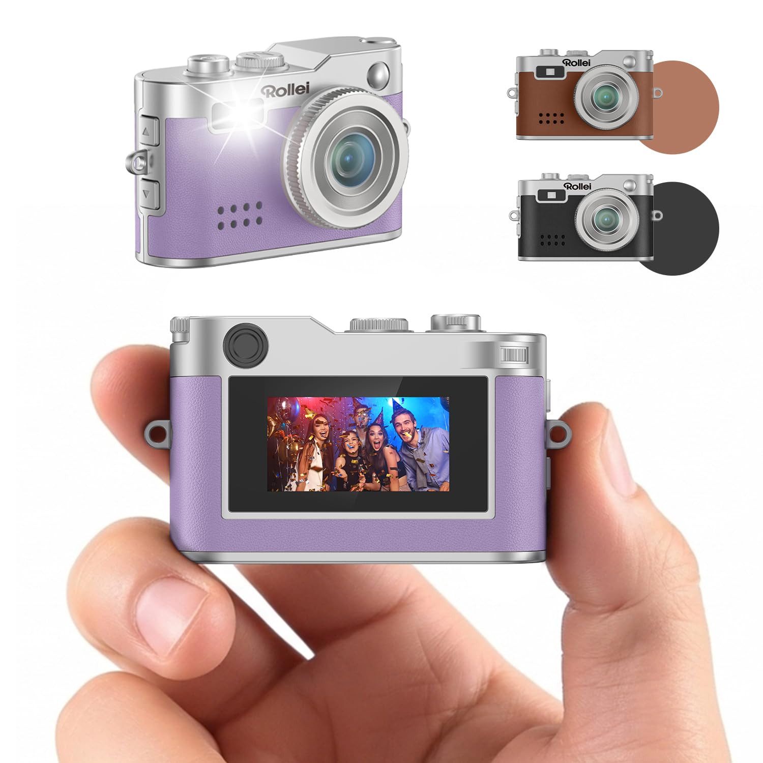 Rollei ROLLEI Mini Digitalkamera Kompaktkamera (Kompakte Mini Digitalkamera mit lila Farbe, LEDs, Effekte)