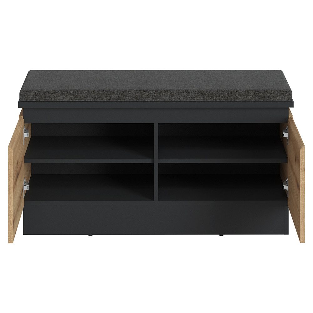 Lomadox Garderoben-Set COLCHESTER-129, (Spar-Set, 5-St., Garderobenbank Garderobenpaneel Garderobenschrank Spiegel Kommode), in Eiche, inkl. Sitzkissen, grifflos, modern