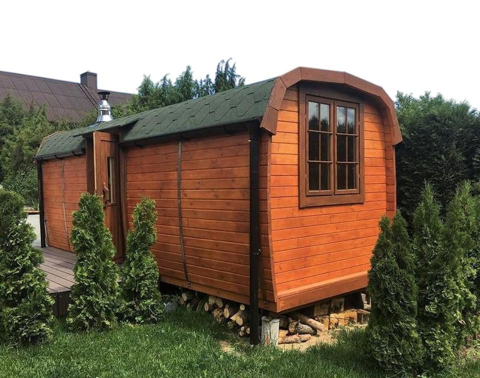 JVmoebel Fasssauna Naturholzsauna aus Massivholz - Gartensauna Fasssauna Braun, (1-St) Made in Europe