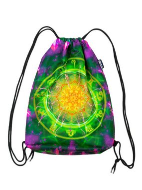 PSYWORK Turnbeutel PSYWORK Schwarzlicht Turnbeutel Rucksack Neon "Zodiac Signs Green", UV-aktiv, leuchtet unter Schwarzlicht