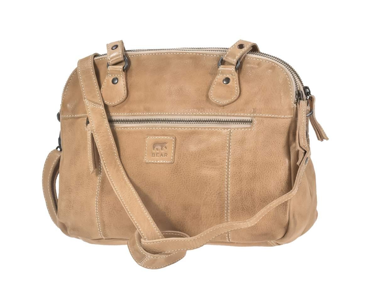 Bear Design Lieke, 2 33x25cm, Handtasche Leder Fächern, Schultertasche Umhängetasche getrennten mit beige baltic