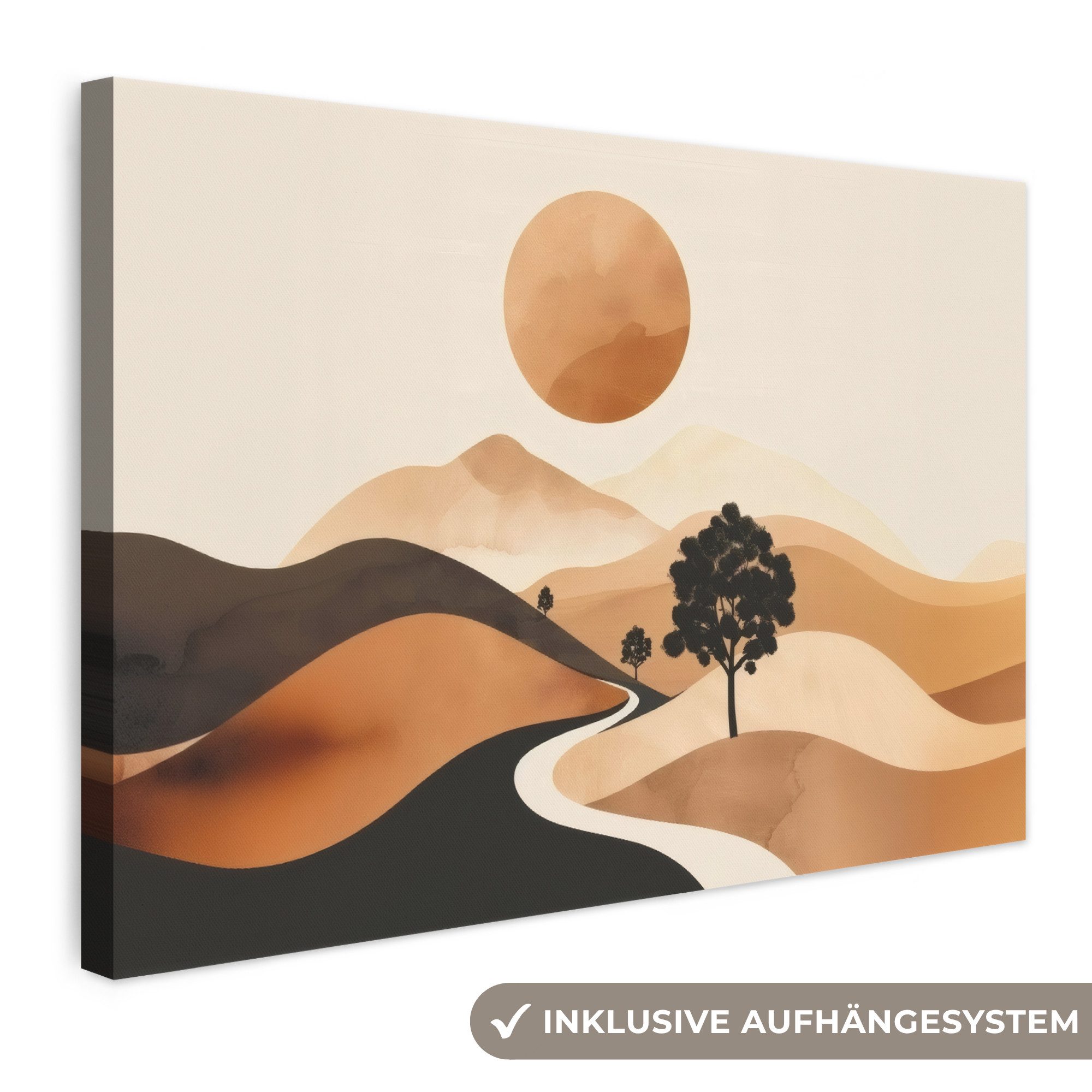 OneMillionCanvasses® Leinwandbild Sonne - Hügel - Baum - Abstrakt, Fotodruck (1 St), Leinwand Bilder Klein, Wand Dekoration Aesthetic 30x20 cm
