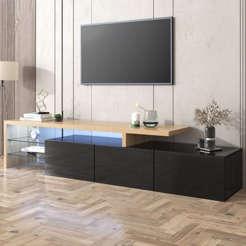 IDEASY TV-Schrank TV-Schrank, Aufbewahrungsschrank, weiß/schwarz, (5 Fächer) siebenfarbiges LED-Licht, 197,5*39,*42 cm, Glastrennwand