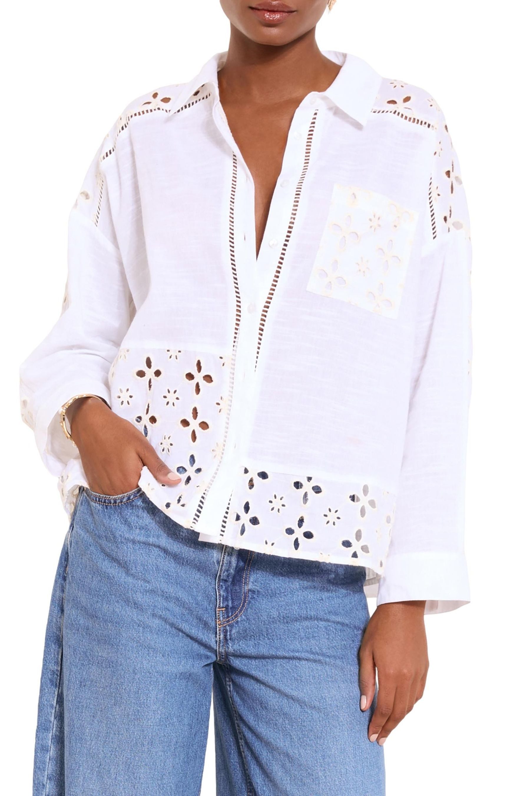 LIPSY Hemdbluse Lipsy Relaxed Fit Strandbluse aus 100 % Baumwolle (1-tlg)