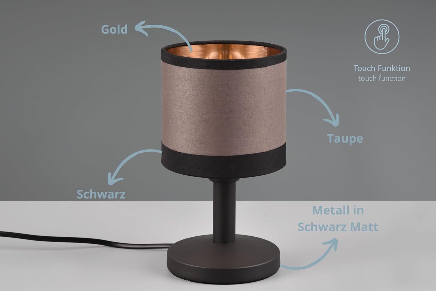 lightling Tischleuchte Davis, ohne Leuchtmittel, On/Off Touch Funktion, Sto günstig online kaufen