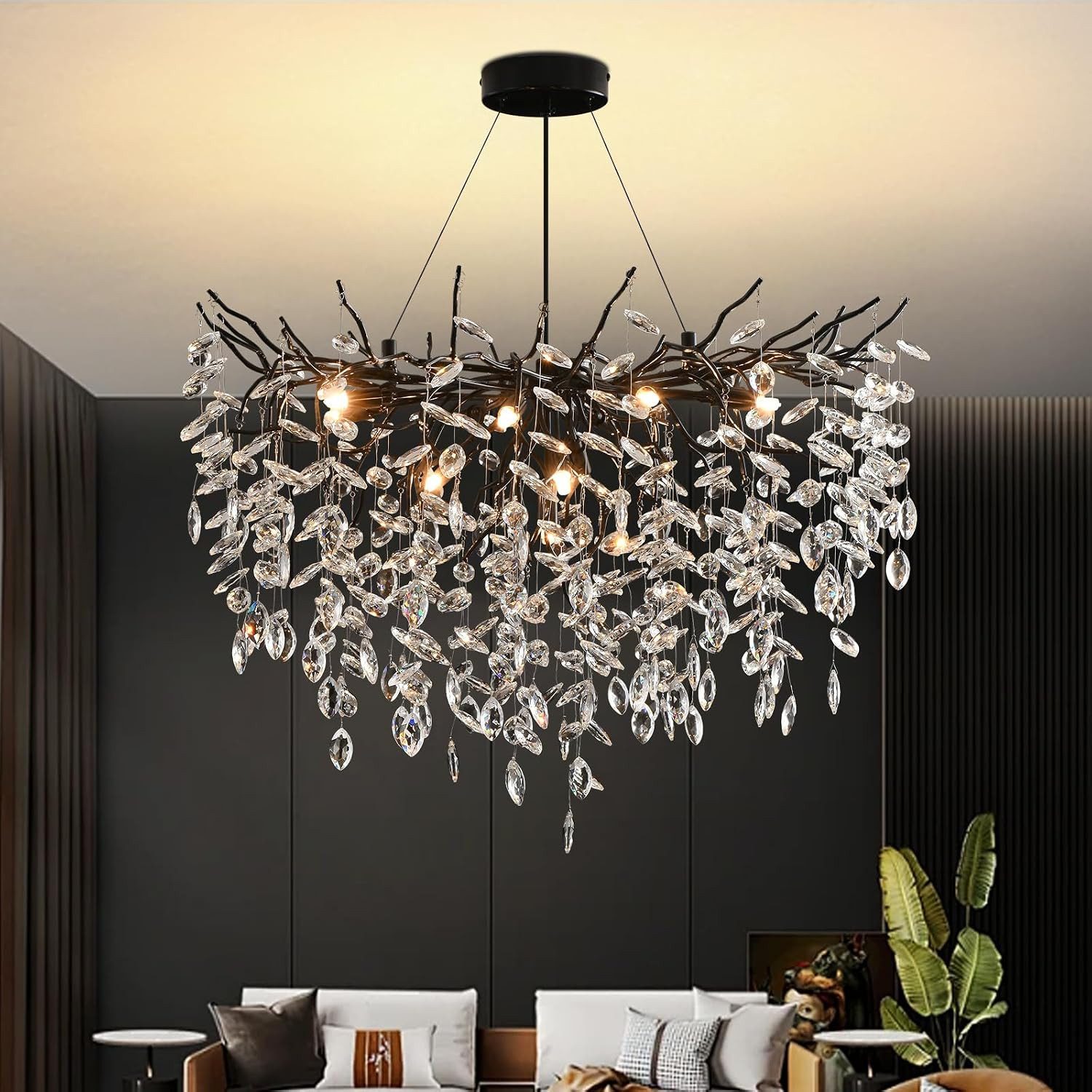 RRBEST Kronleuchter Modern Kronleuchter Kristall Leuchte, Luxus Kristall Pendelleuchte, Dimmbar Kristall Hängeleuchte, für Esszimmer, Wohnzimmer, Schlafzimmer