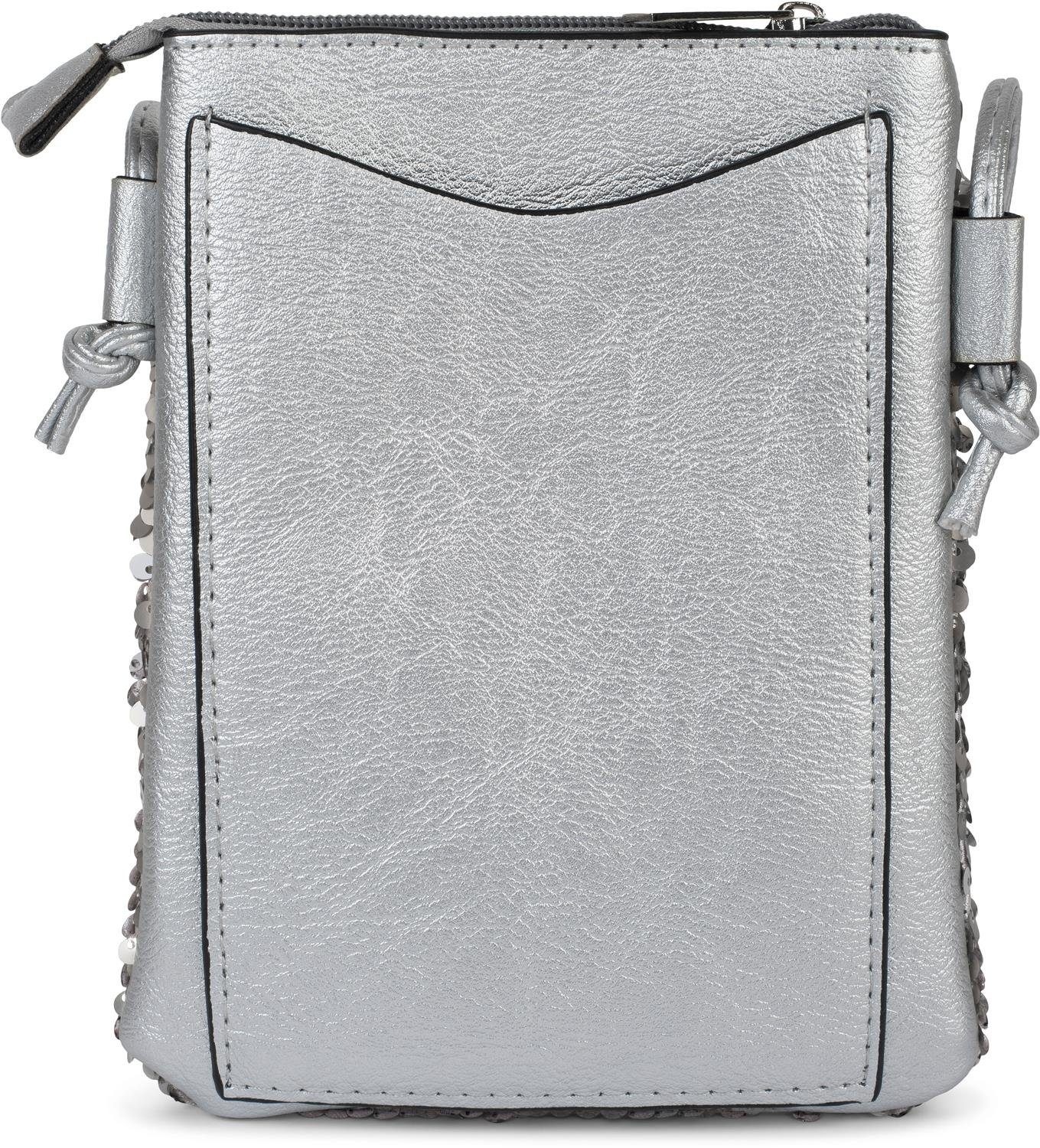 Bag Perlmutt mit / (1-tlg), Mini Umhängetasche Wende styleBREAKER Pailletten Mini Silber