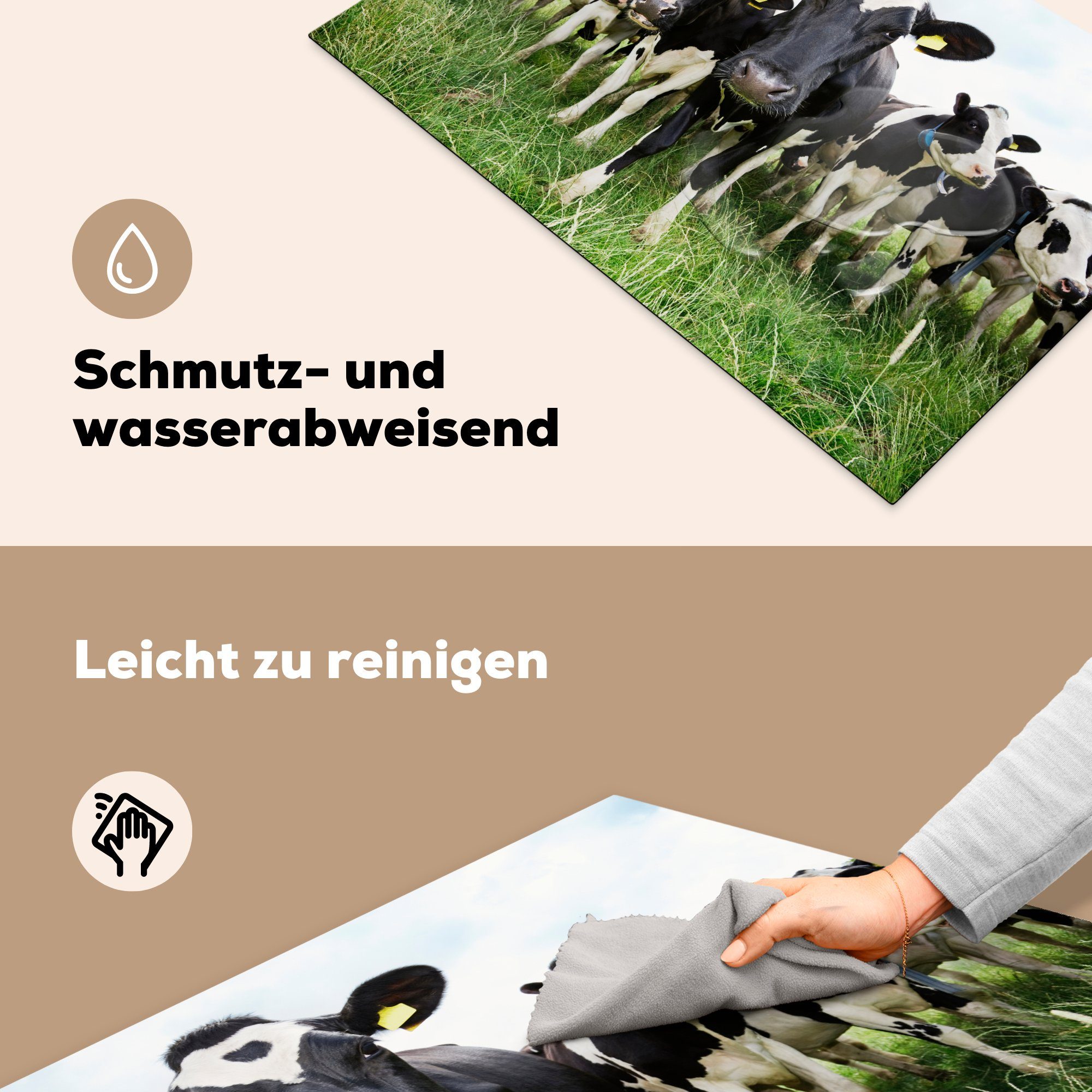 Gras - - Wiese - Kühe die Schutz Tiere Herdblende-/Abdeckplatte tlg), - Induktionskochfeld (1 Bauernhof, Ceranfeldabdeckung Vinyl, 81x52 für Frühling - cm, MuchoWow küche,
