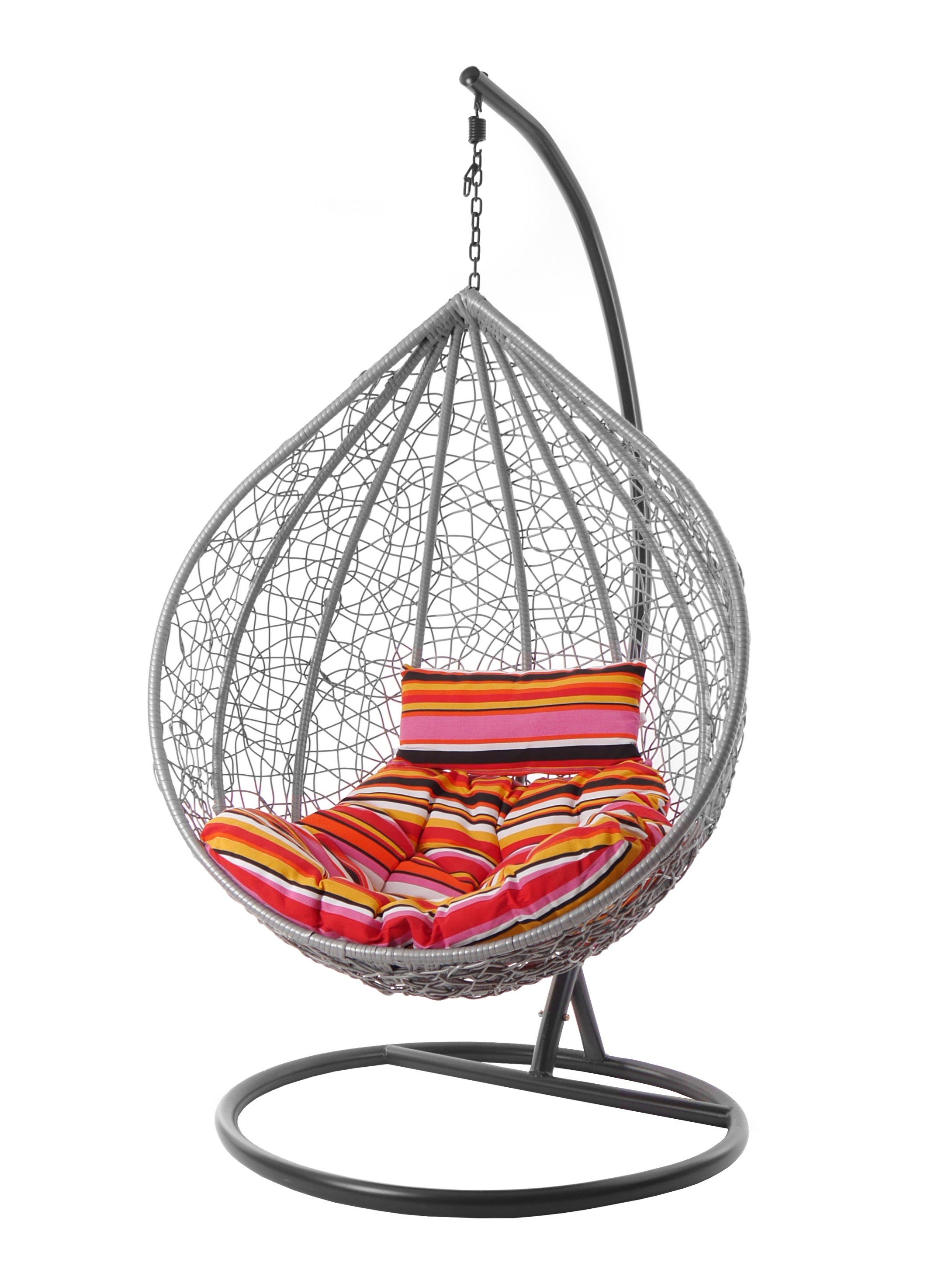 KIDEO Hängesessel Hängesessel MANACOR hellgrau, Hängesessel mit Gestell und Kissen, Swing Chair in hellgrau, lightgrey, XXL Schwebesessel, Chesterstepp bunt gestreift (3450 lollipop)