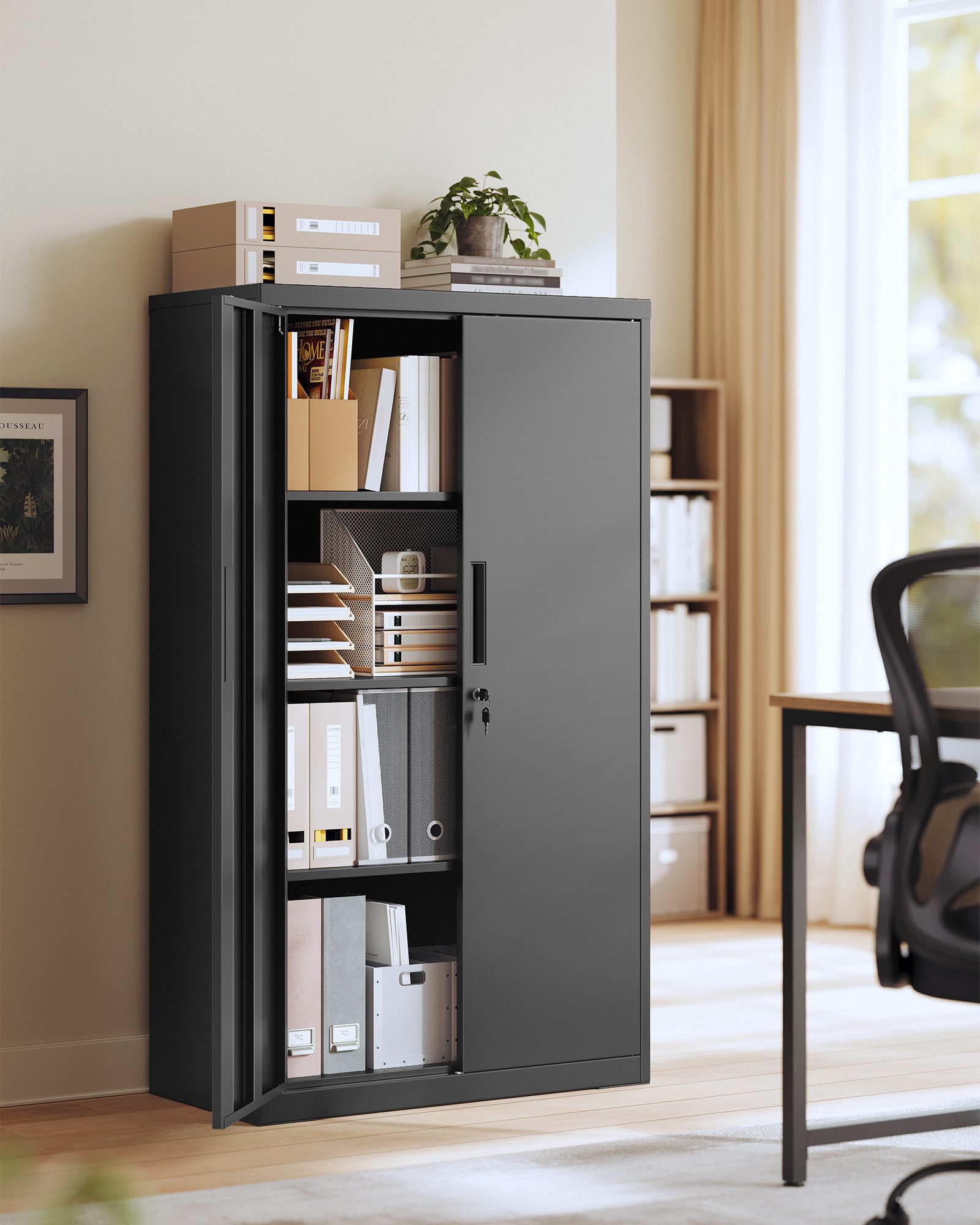 SONGMICS Aktenschrank Metallschrank, Aufbewahrungsschrank, Büroschrank abschließbar mit 2 Türen, aus Stahl, 80 x 40 x 90/160 cm, verstellbare Ablage