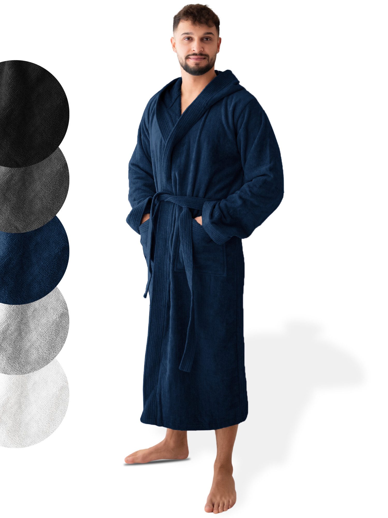 SIEGENTHAL Herrenbademantel 100% Baumwolle Frottee Velours mit Kapuze Waden günstig online kaufen