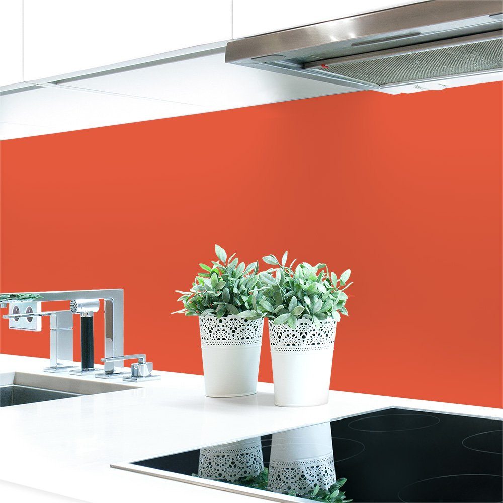 DRUCK-EXPERT Küchenrückwand Küchenrückwand Orangetöne Unifarben Premium Hart-PVC 0,4 mm selbstklebend Leuchtorange ~ RAL 2005