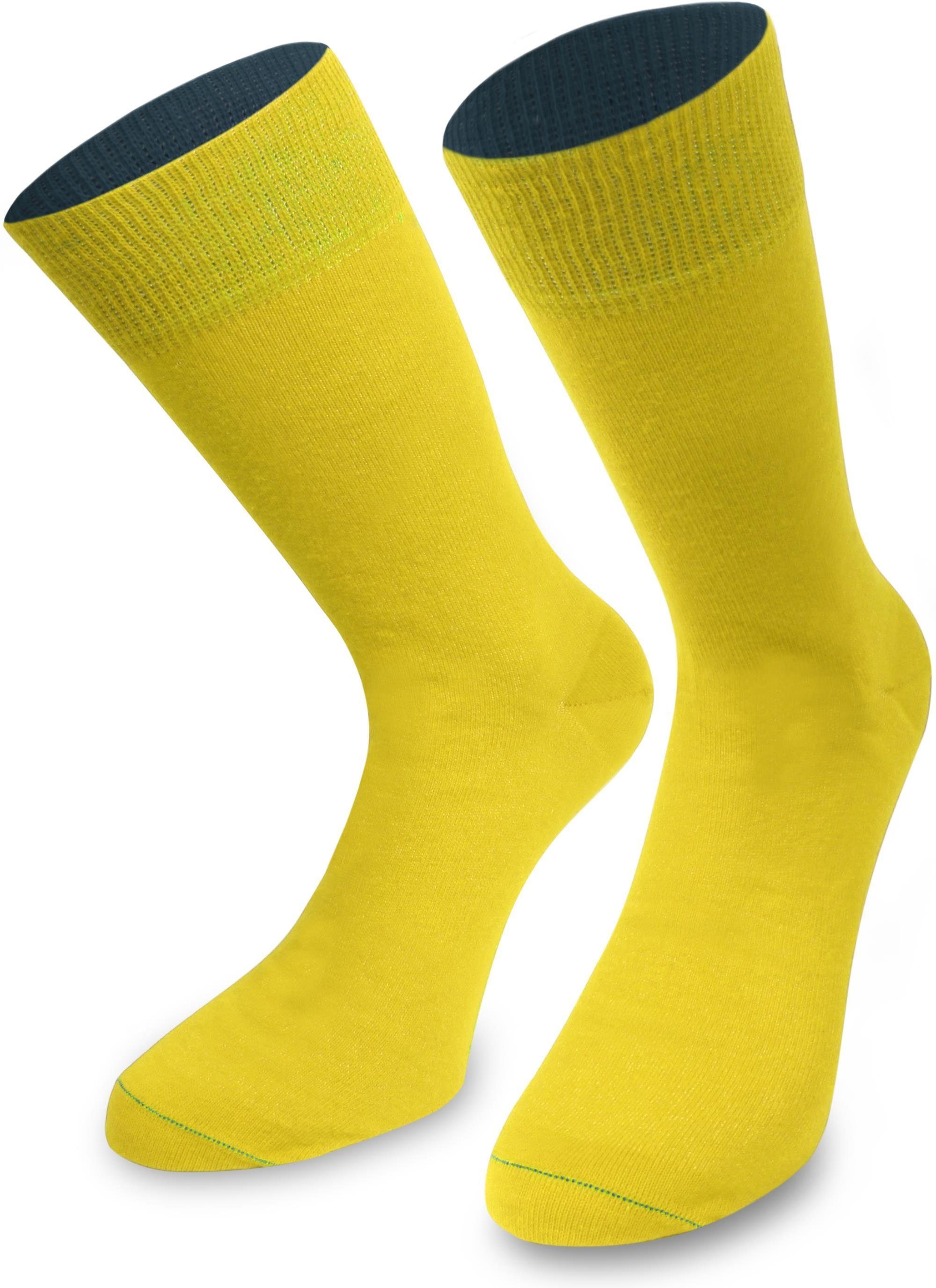 normani Basicsocken 1 Paar Socken Bi-Color (1 Paar) farbig abgesetzter Bund Gelb/Marine