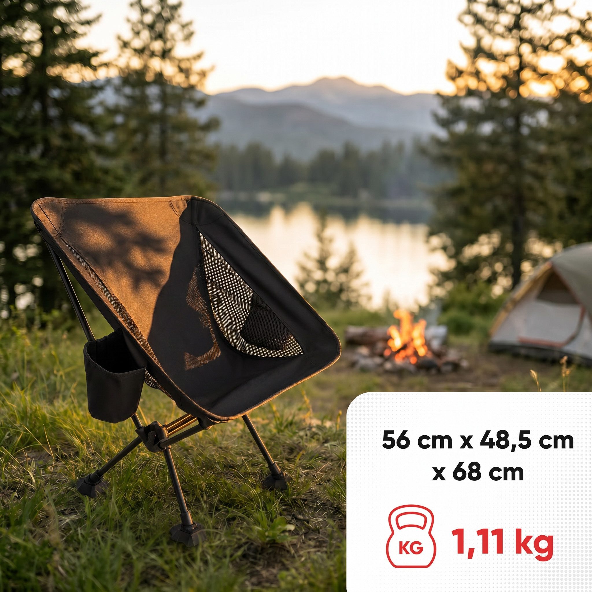 EVOCAMP Campingstuhl Gartenstuhl faltbar, bis 150 kg, klappbarer Anglerstuhl für Camping, mit Getränkehalter & Seitentasche